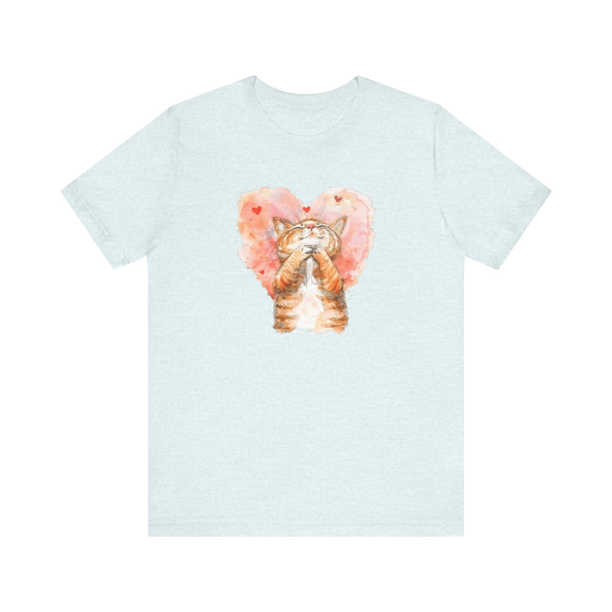 Love Whiskers Tee - Watercolor Heart & Cat T-Shirt