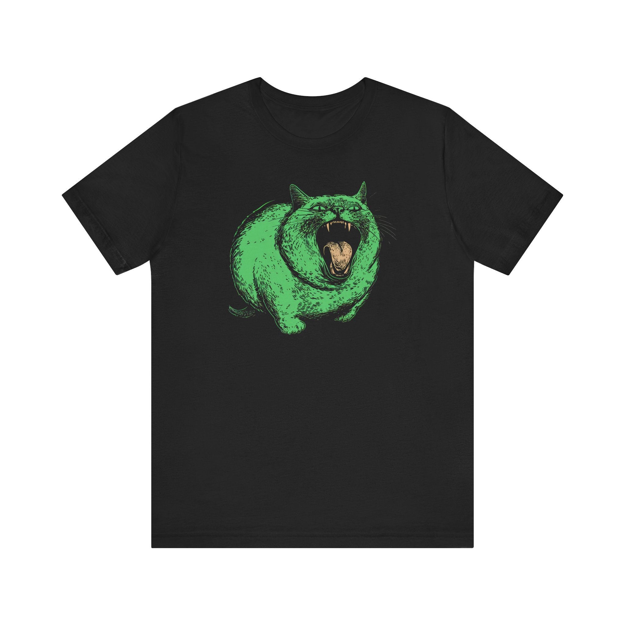 Green Monster Cat T-Shirt - Fierce Feline Halloween Graphic Tee