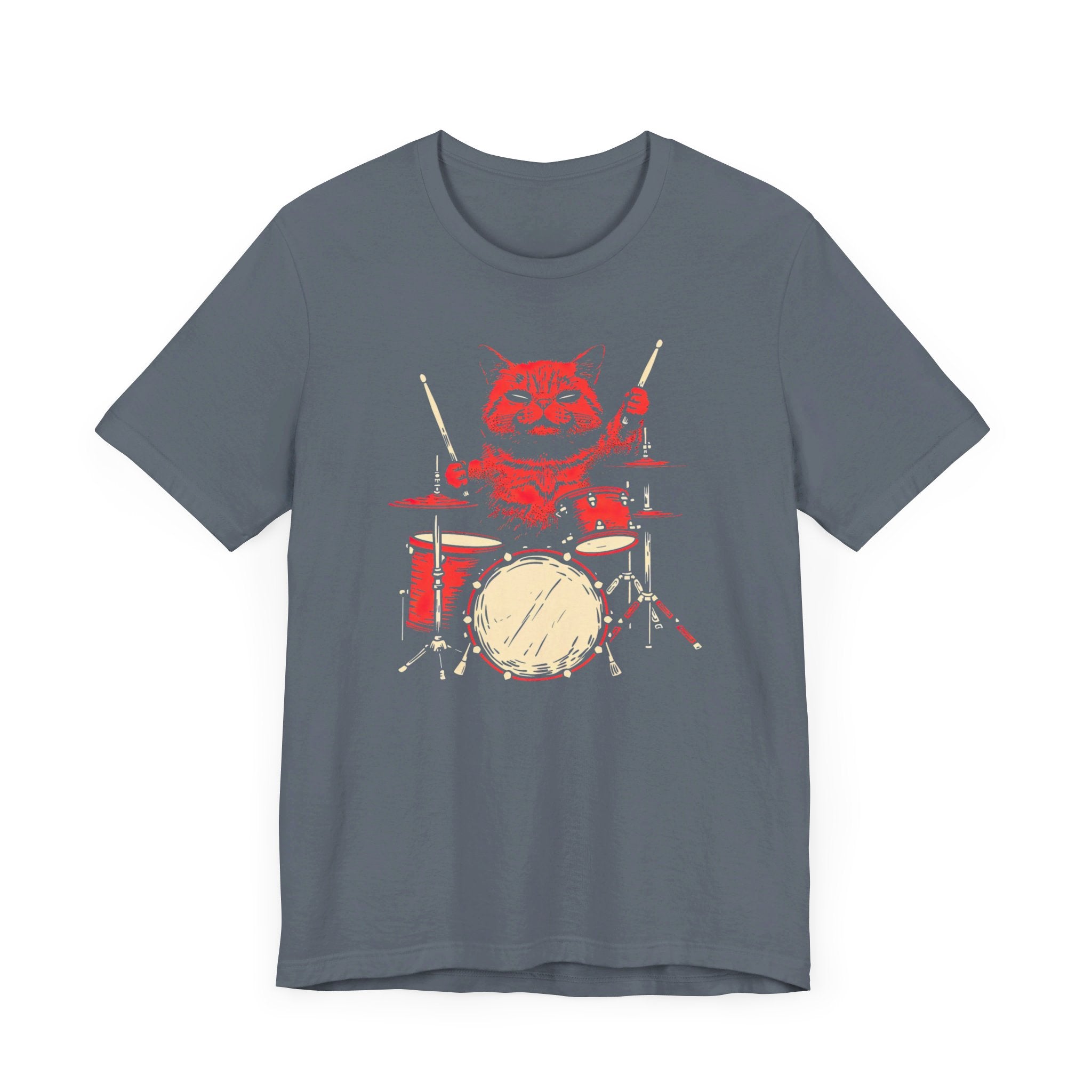 Drumming Cat T-Shirt - Feline Drummer Cool Music Design