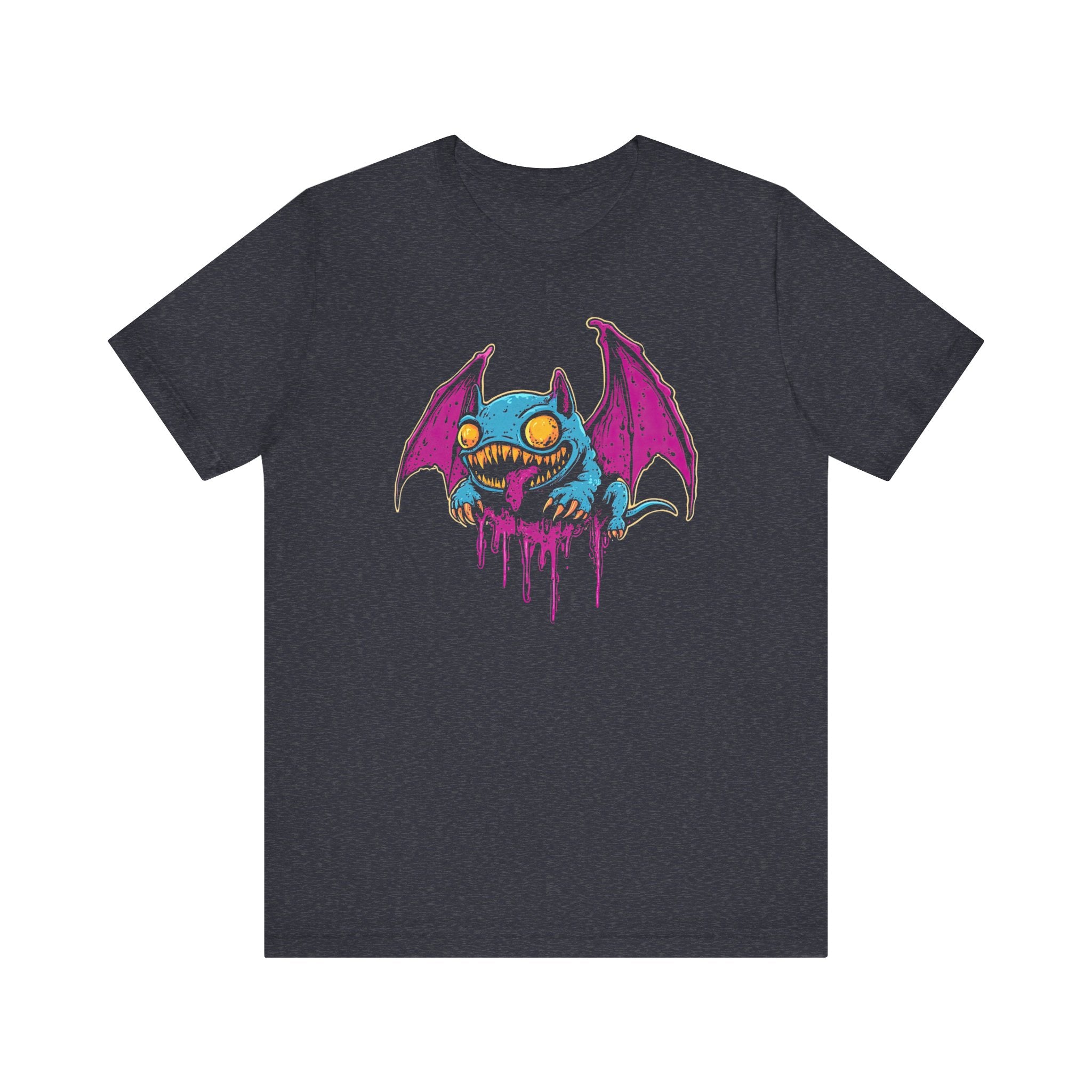 Dripping Neon Bat Creature T-Shirt Vibrant Fantasy Monster Graphic Tee