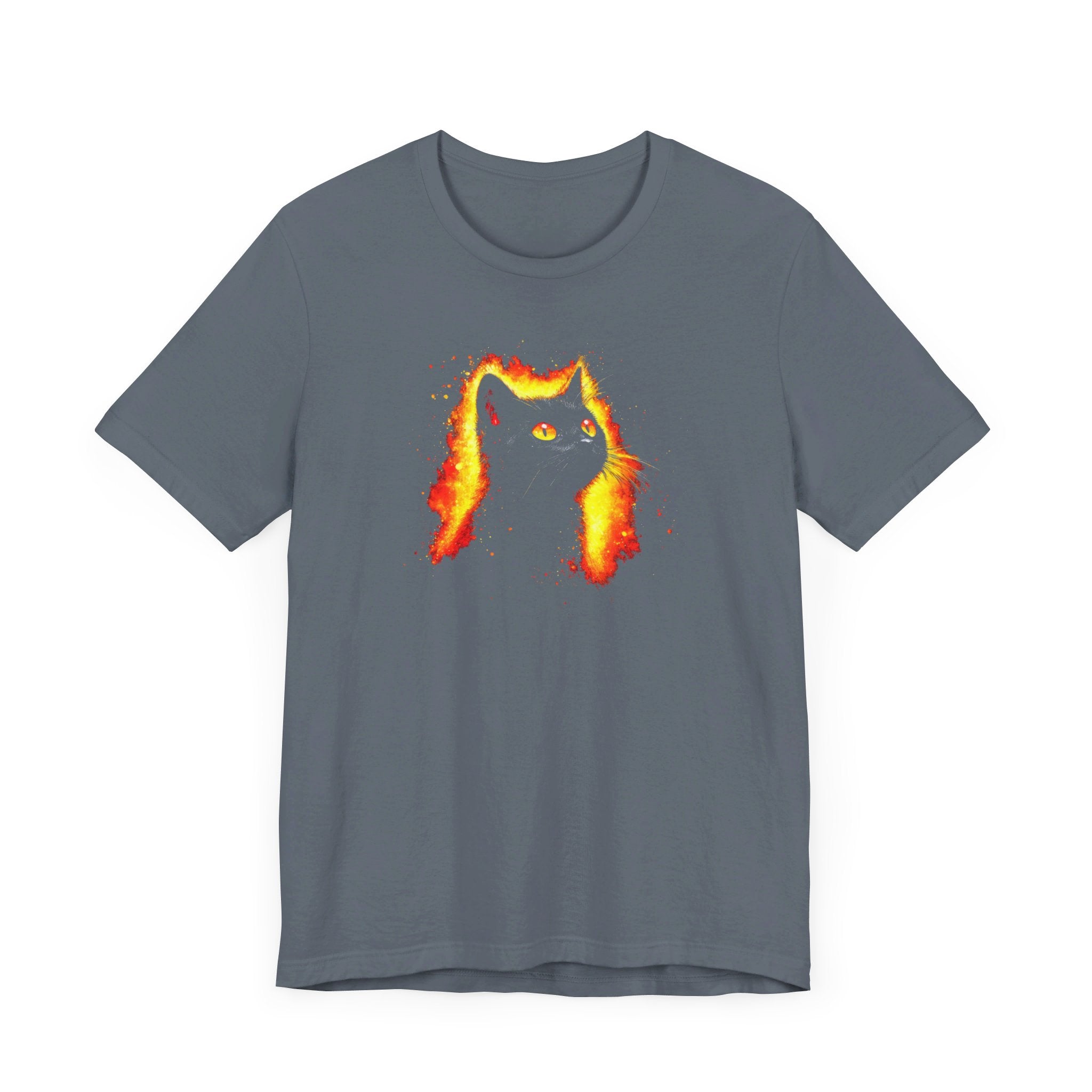 Fiery Black Cat Graphic Tee – Bold and Vibrant Cat Lover Shirt
