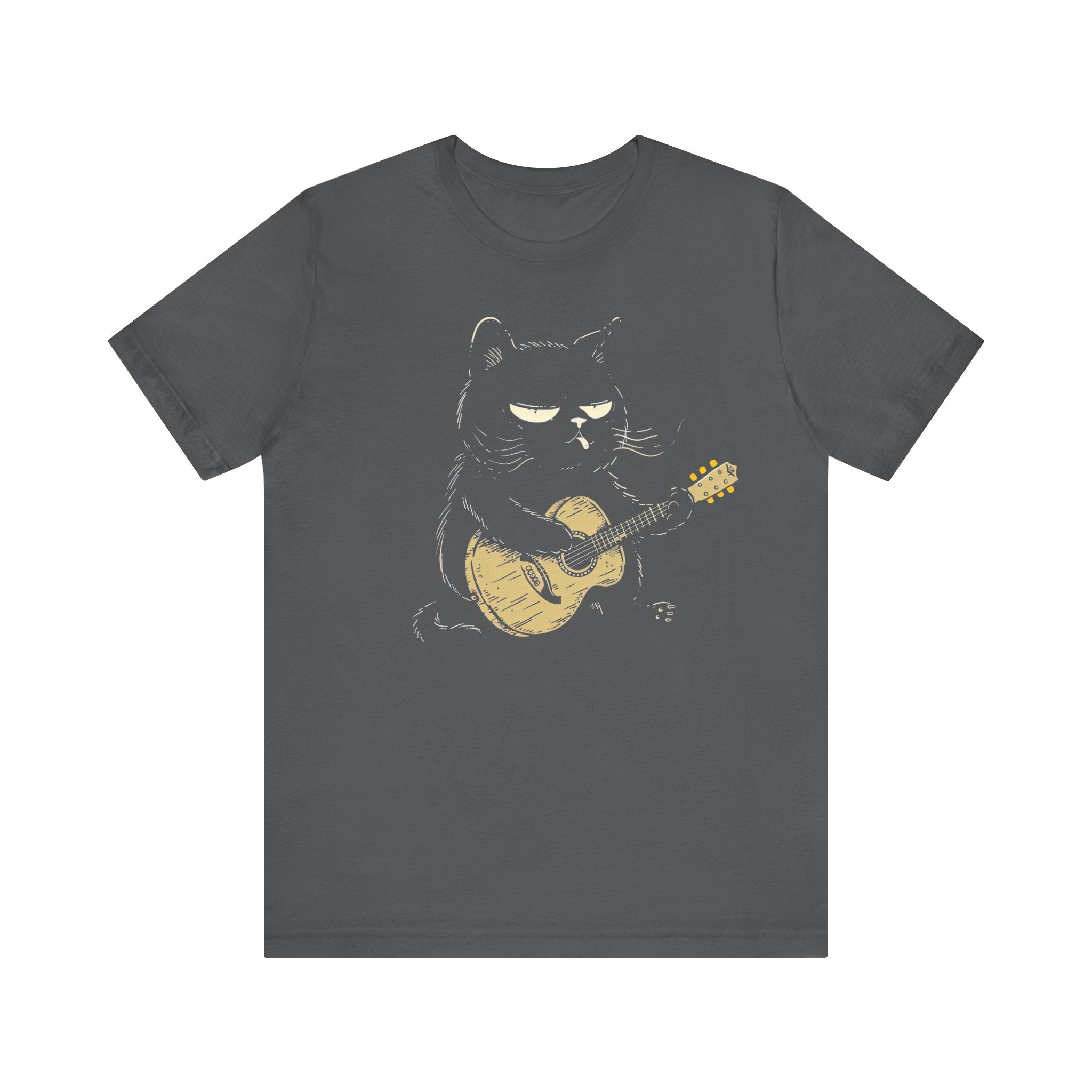 Grumpy Guitar Cat T-Shirt - Cool Cat Playing Guitar Design
