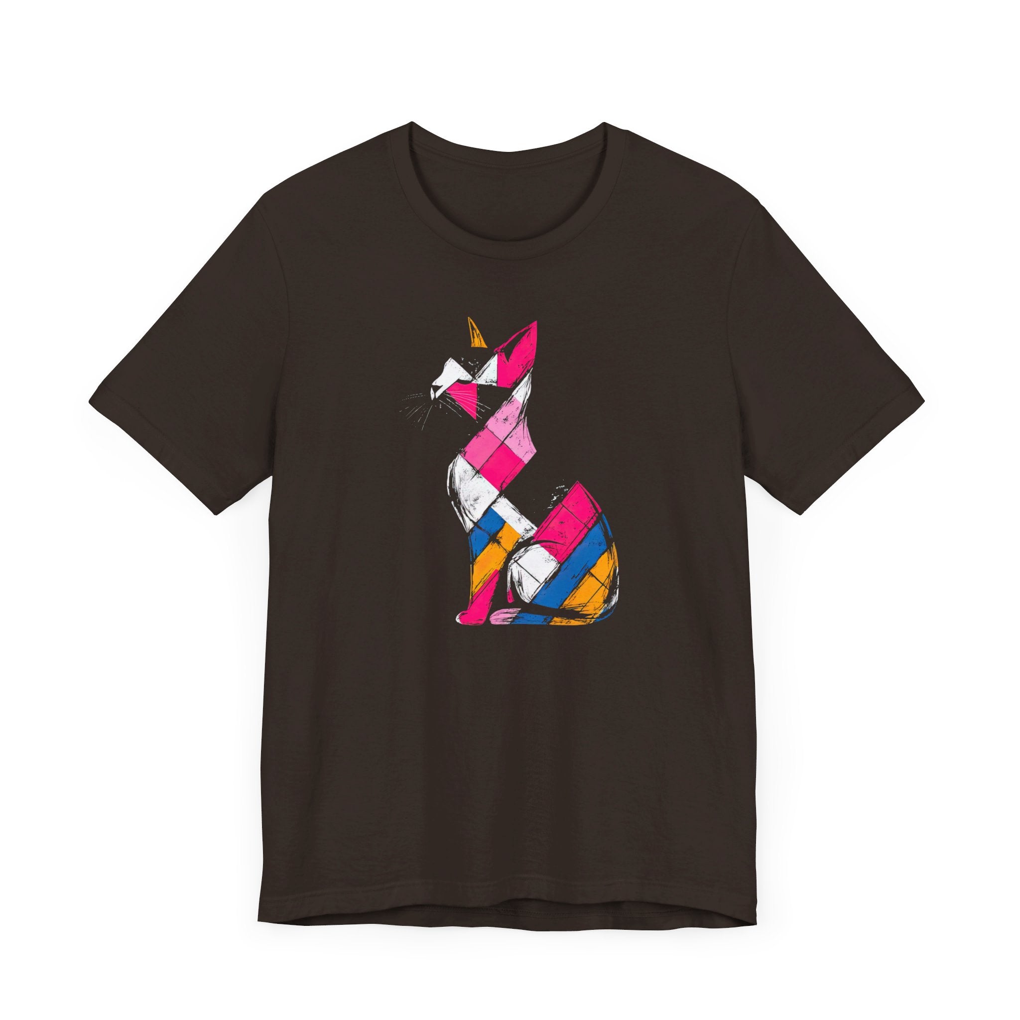 Colorful Geometric Cat T-Shirt – Modern Art Cat Design