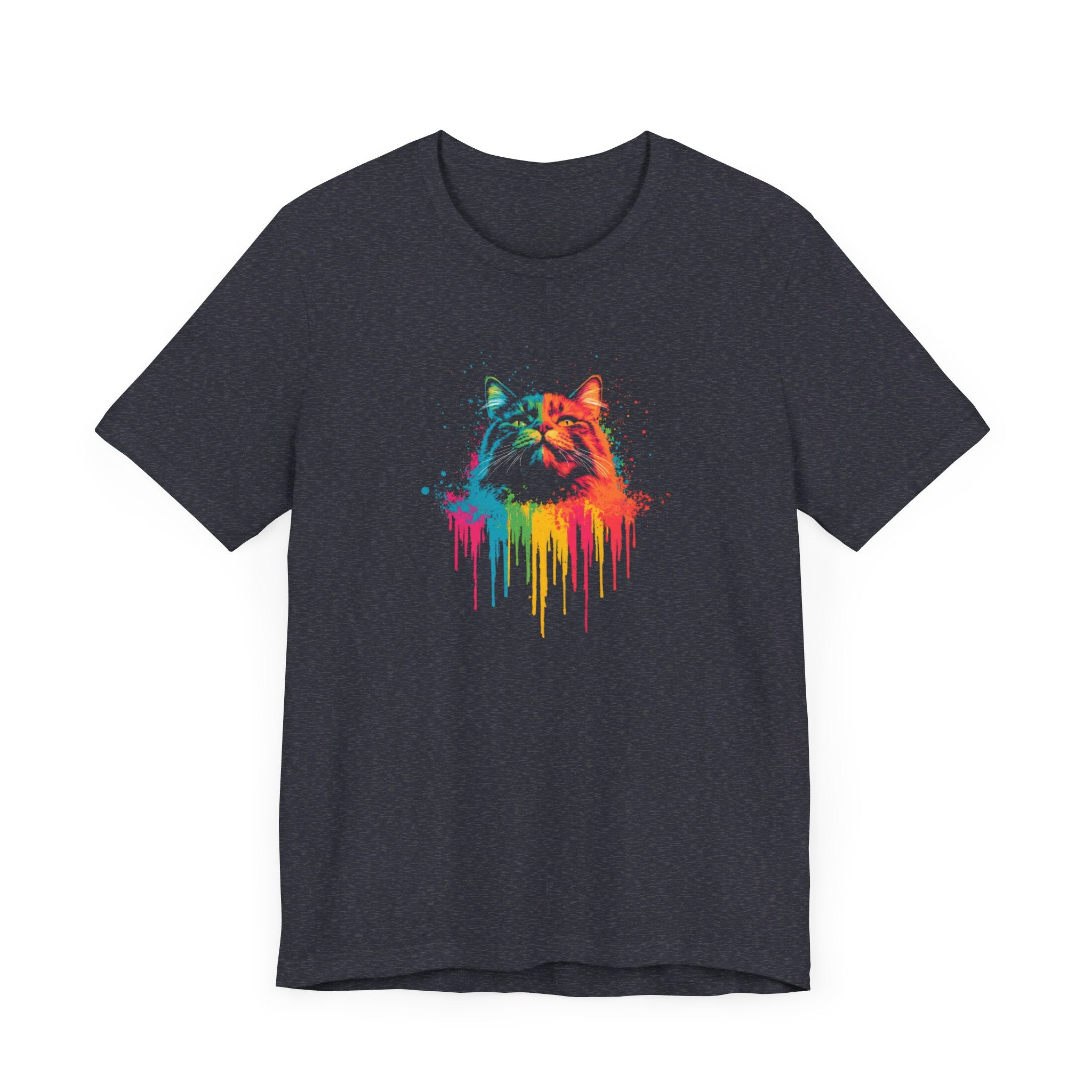Colorful Dripping Cat T-Shirt - Vibrant Feline Art Tee