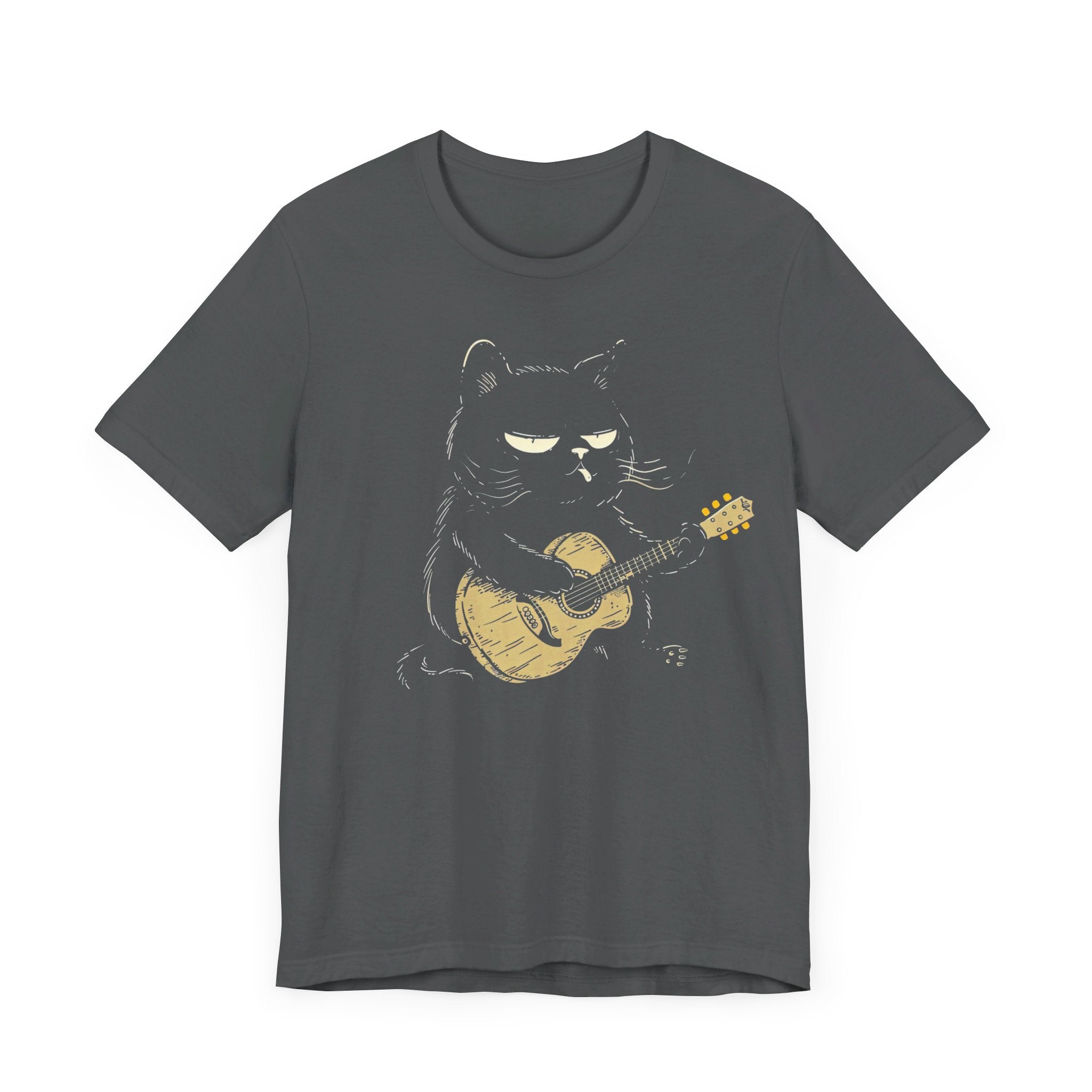Grumpy Guitar Cat T-Shirt - Cool Cat Playing Guitar Design