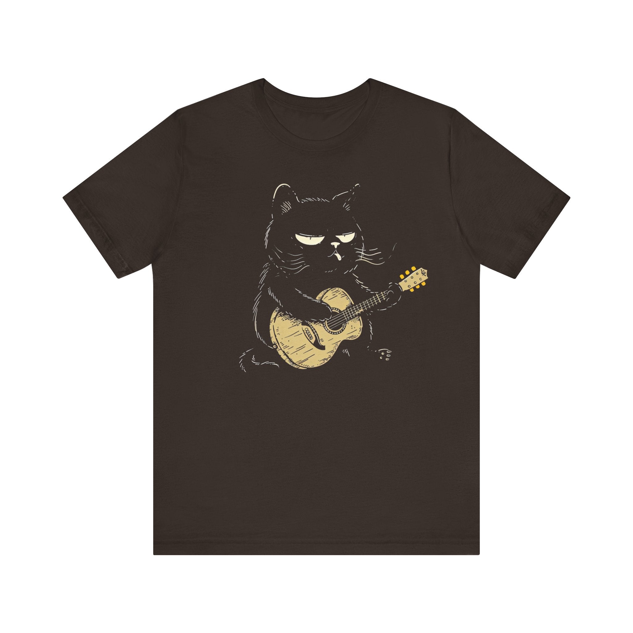 Grumpy Guitar Cat T-Shirt - Cool Cat Playing Guitar Design