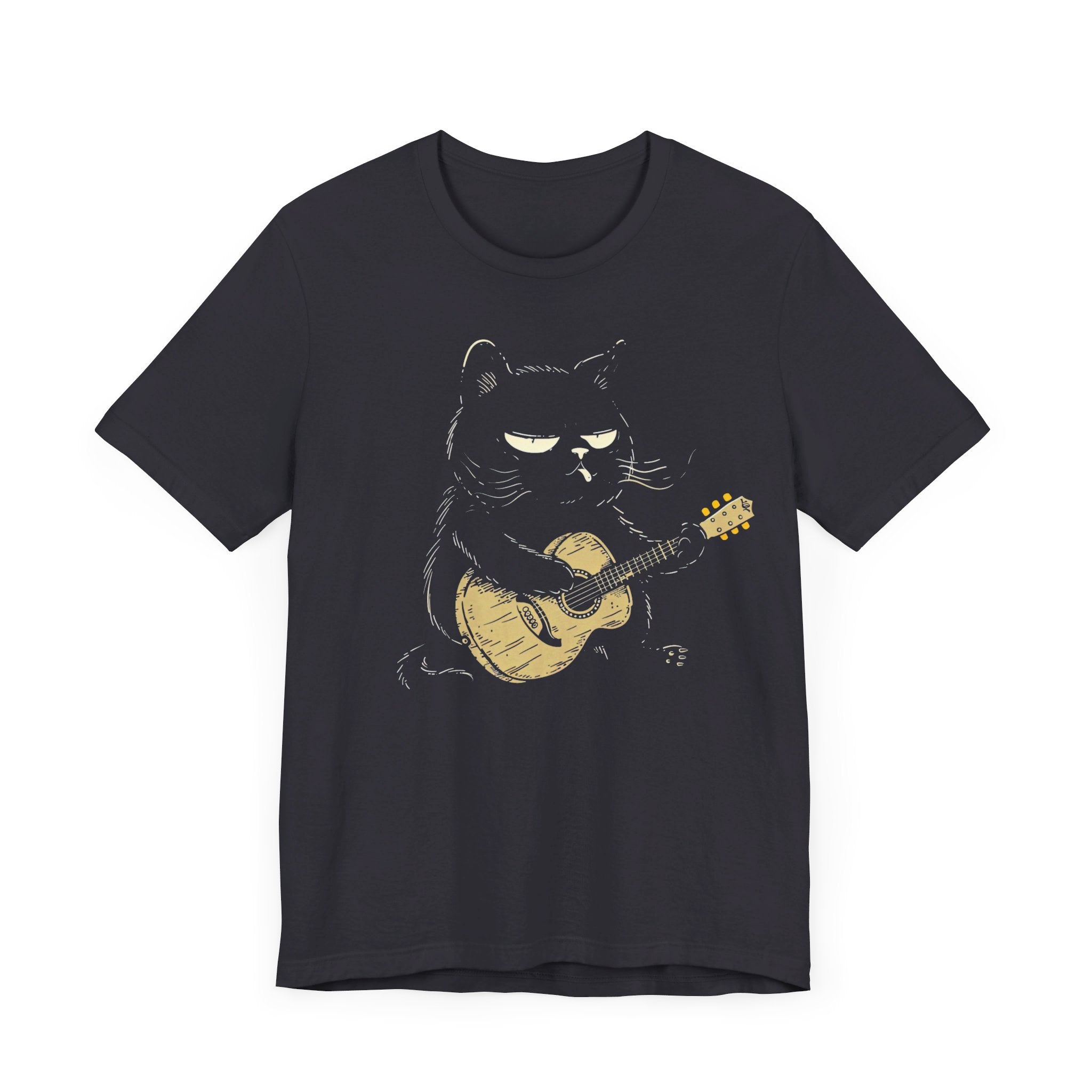 Grumpy Guitar Cat T-Shirt - Cool Cat Playing Guitar Design