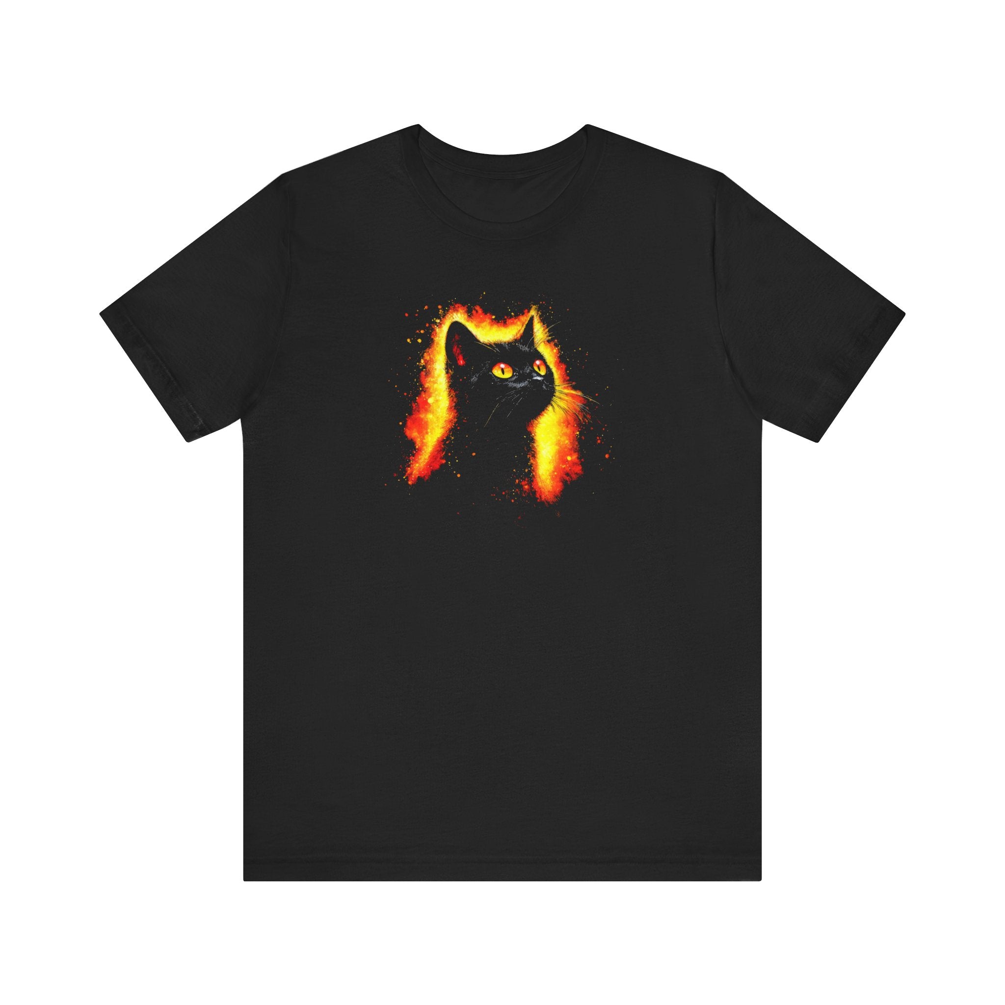 Fiery Black Cat Graphic Tee – Bold and Vibrant Cat Lover Shirt
