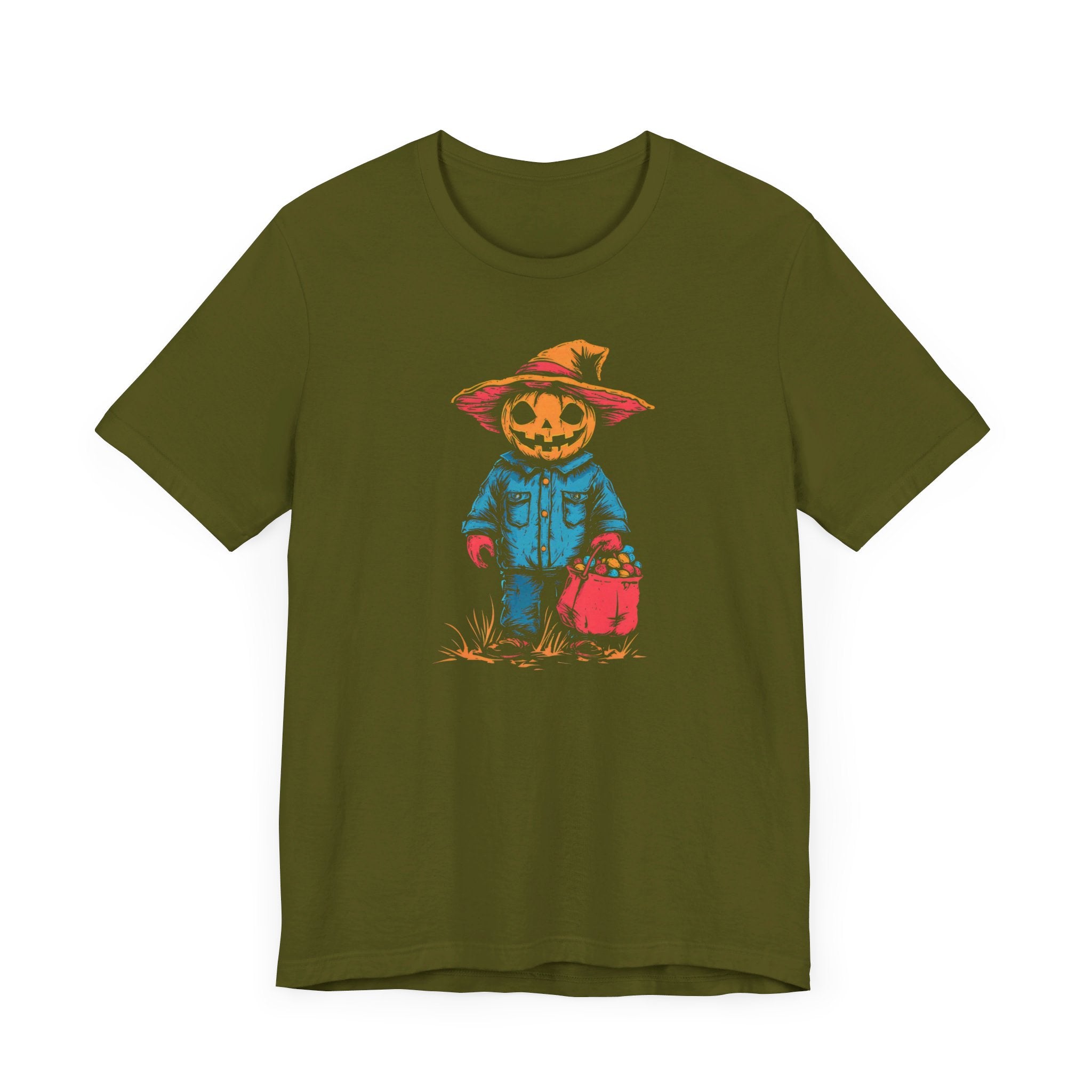 Pumpkin Scarecrow Halloween Graphic Tee – Spooky Trick-or-Treat Shirt