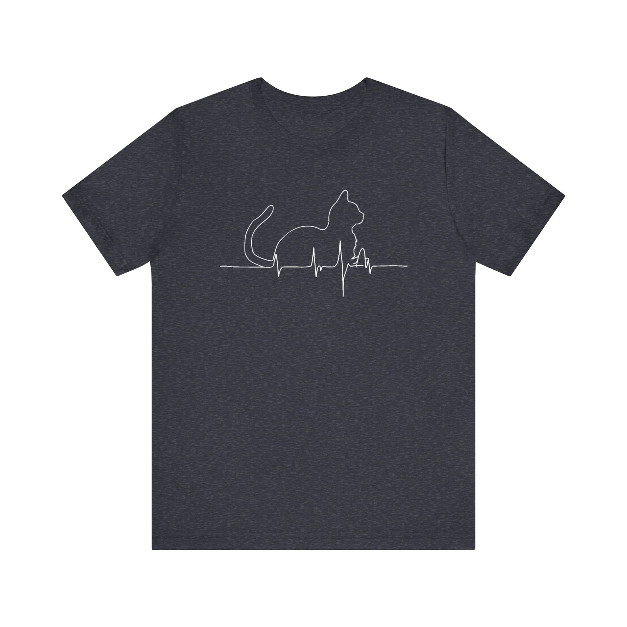 Cat Heartbeat Line Art Shirt Minimalist Cat Lover Gift