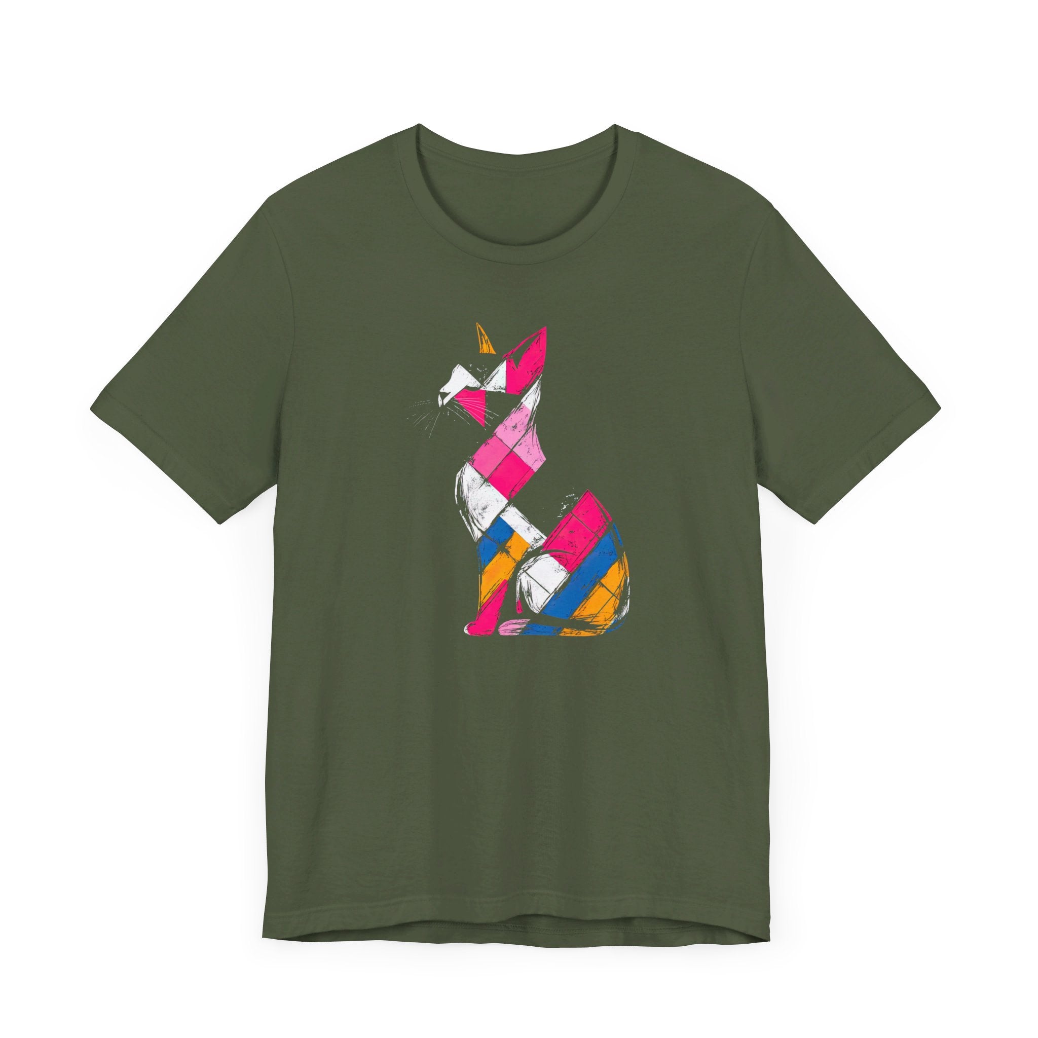 Colorful Geometric Cat T-Shirt – Modern Art Cat Design