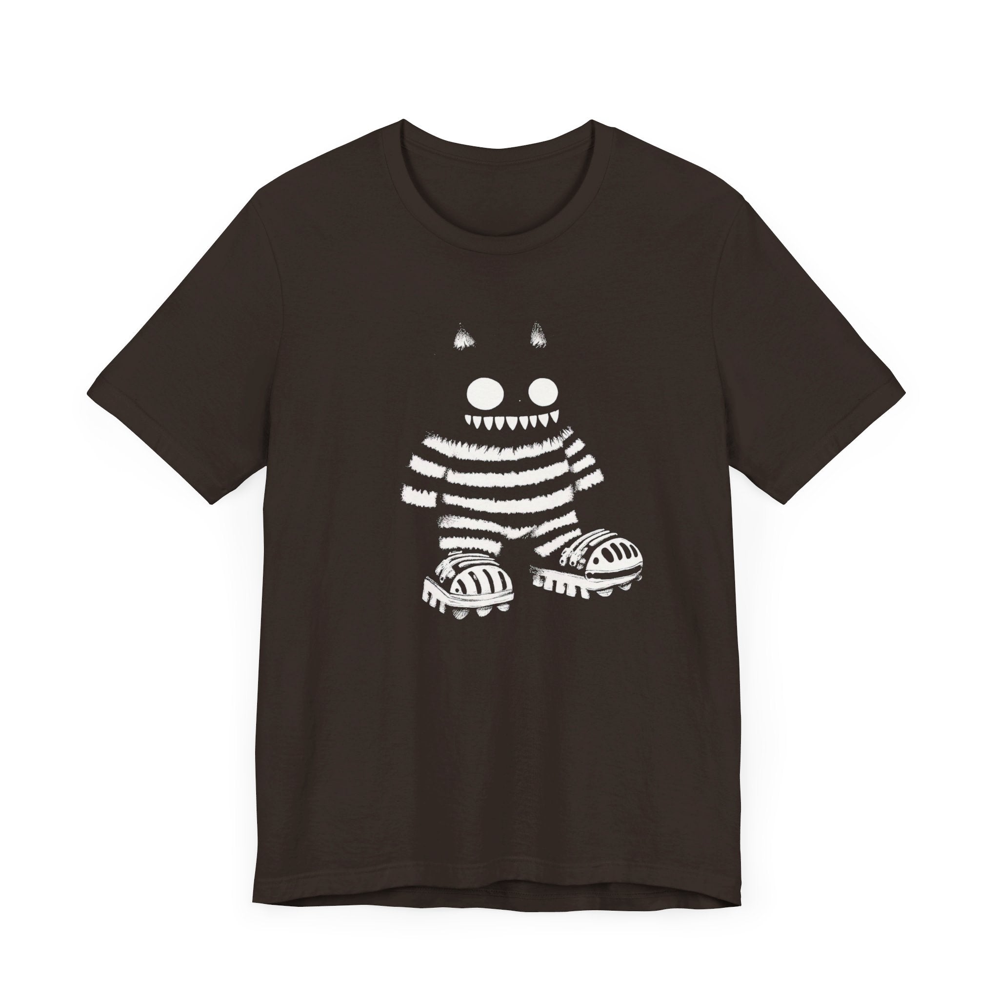 Striped Cat Monster Graphic Tee – Playful and Edgy Creature Design Shirt
