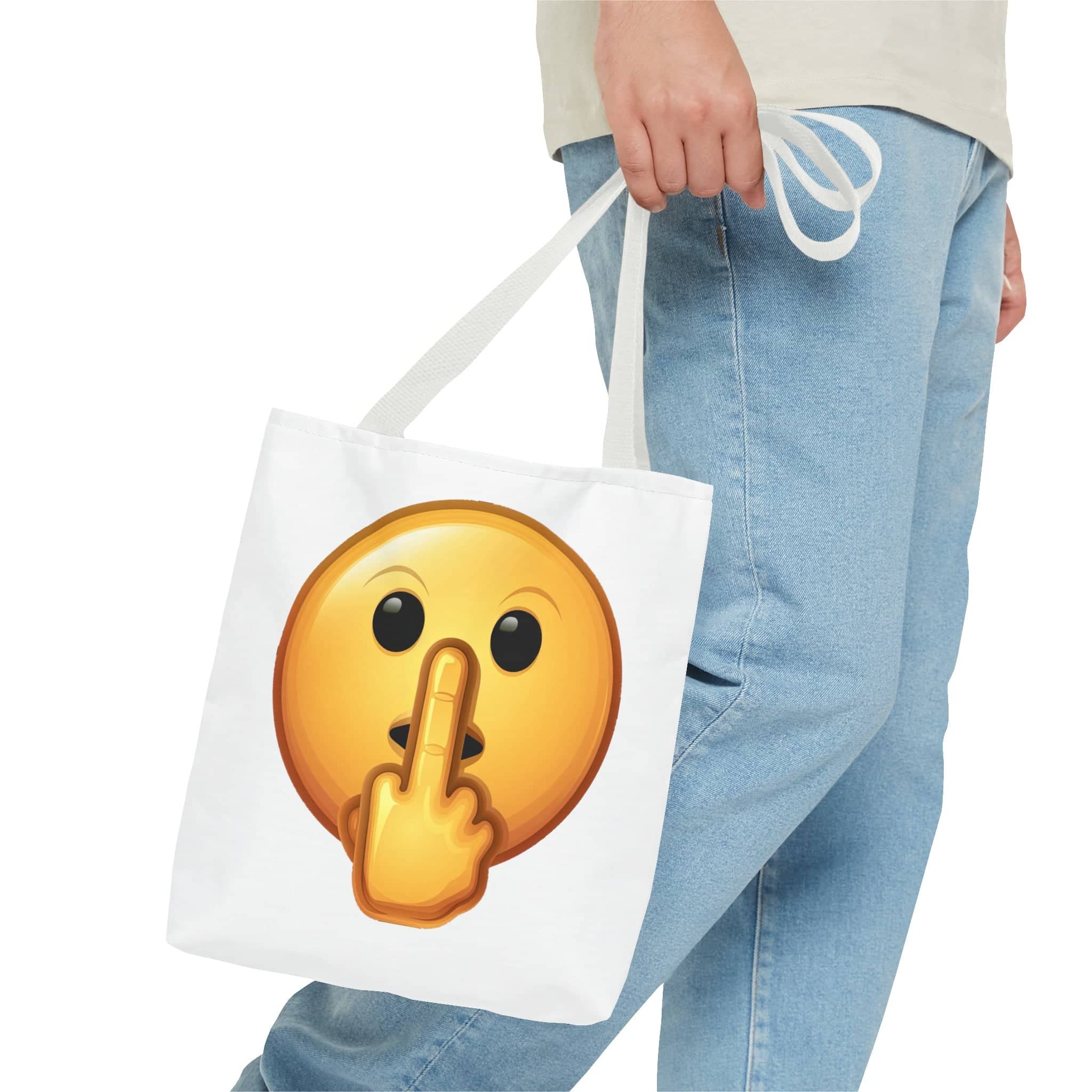 Middle Finger FU Shh Silent Protest Emoji Tote Bag (AOP)