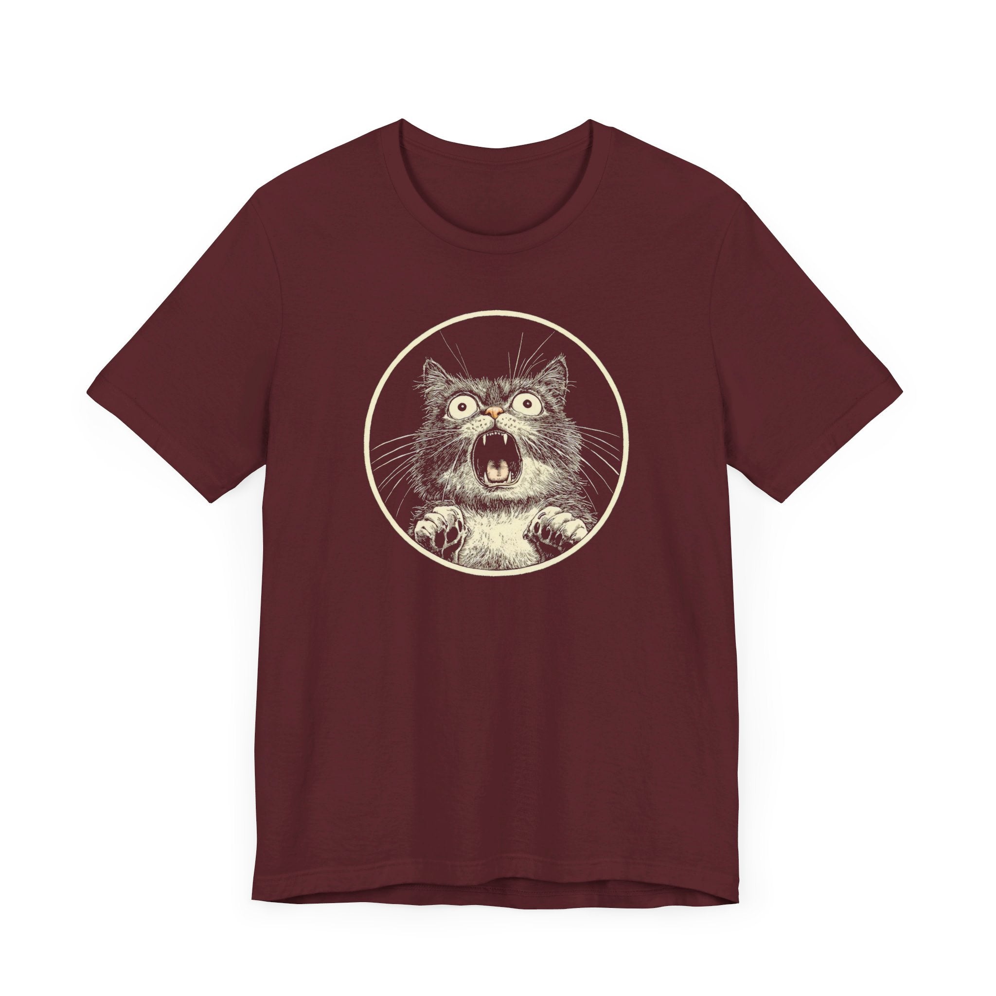 Shocked and Yelling Cat Graphic Tee – Vintage Style Cat Lover Shirt