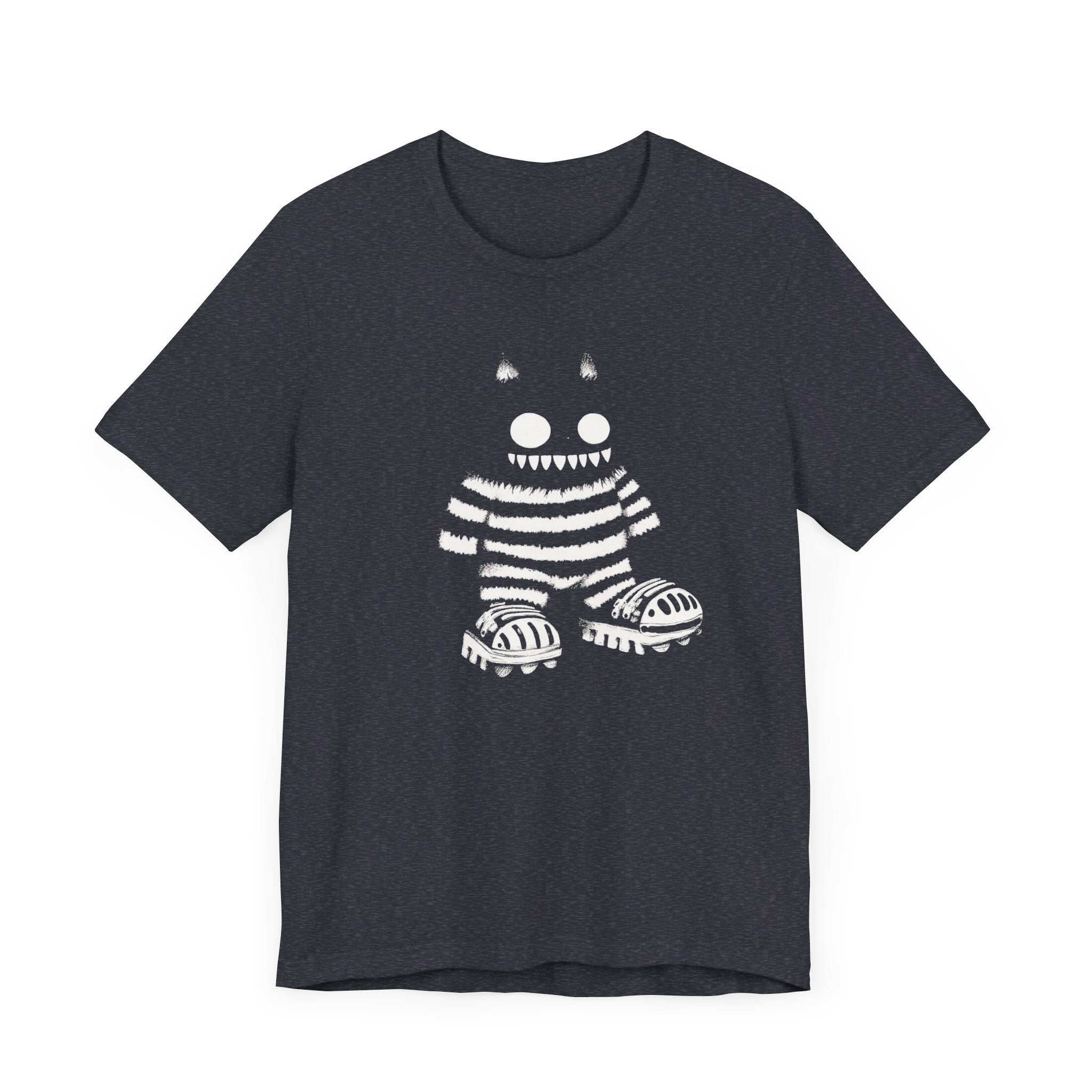 Striped Cat Monster Graphic Tee – Playful and Edgy Creature Design Shirt