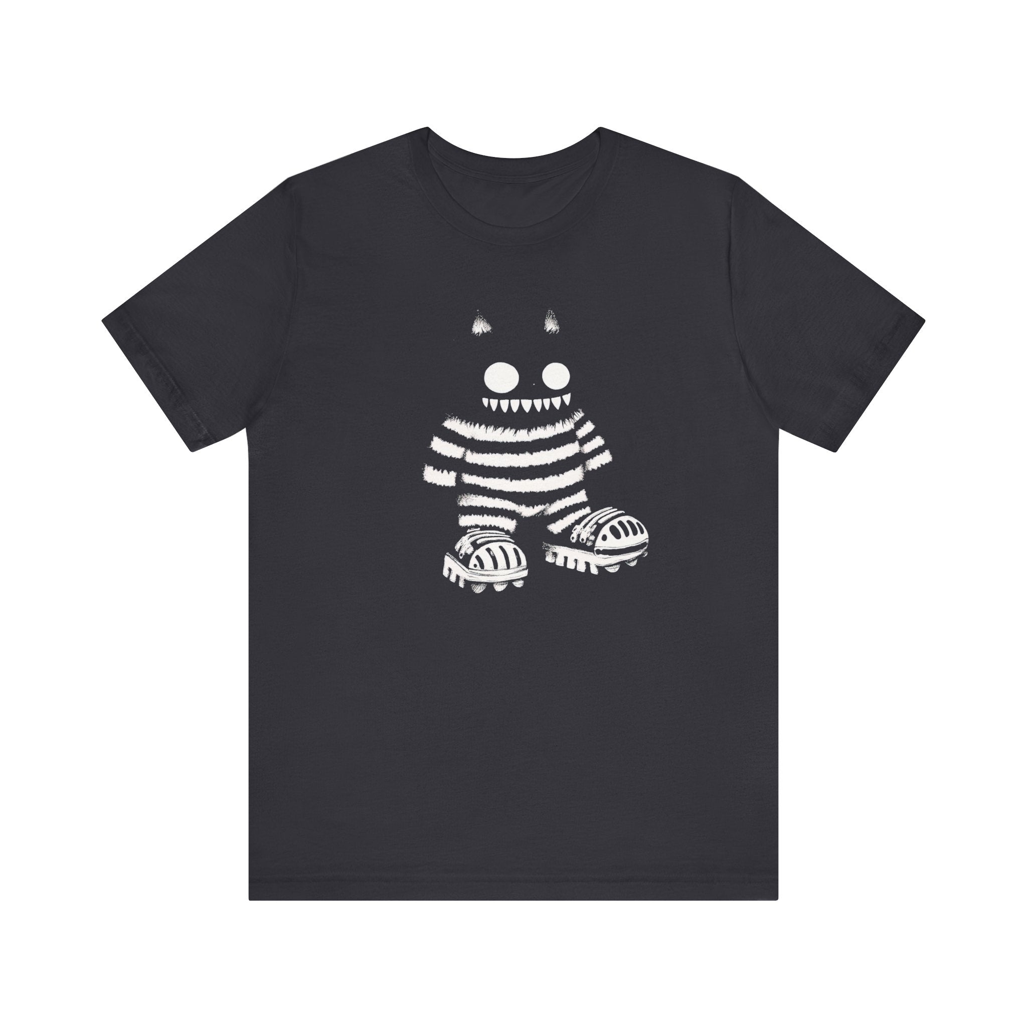 Striped Cat Monster Graphic Tee – Playful and Edgy Creature Design Shirt