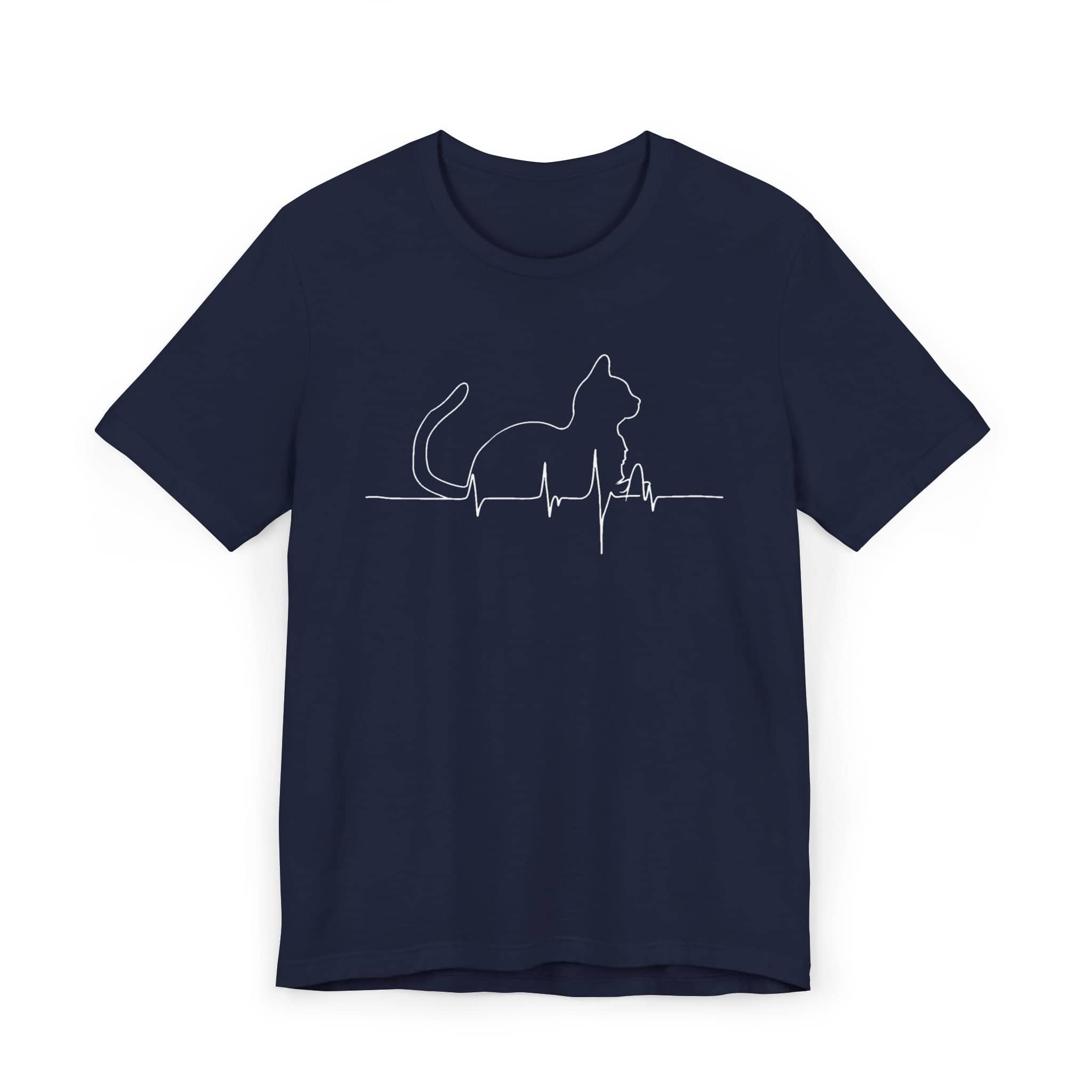 Cat Heartbeat Line Art Shirt Minimalist Cat Lover Gift
