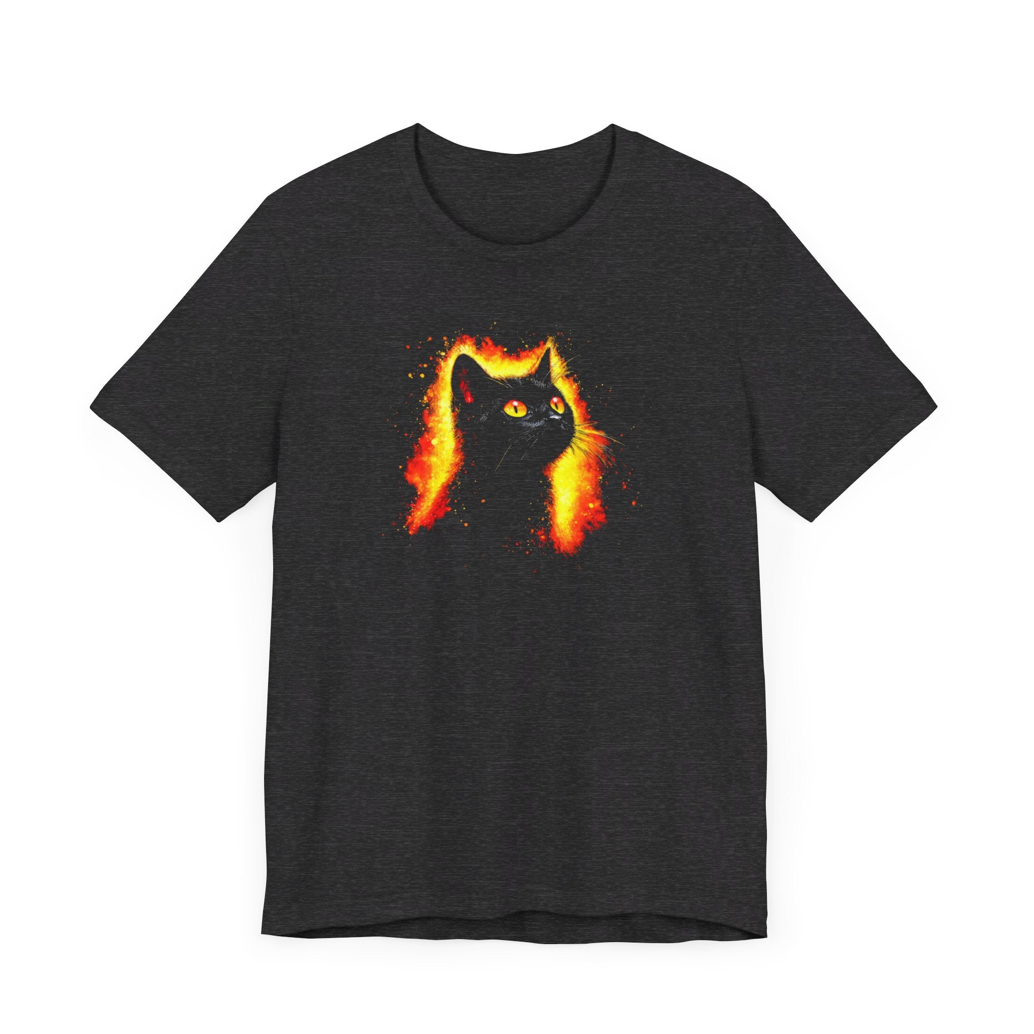 Fiery Black Cat Graphic Tee – Bold and Vibrant Cat Lover Shirt