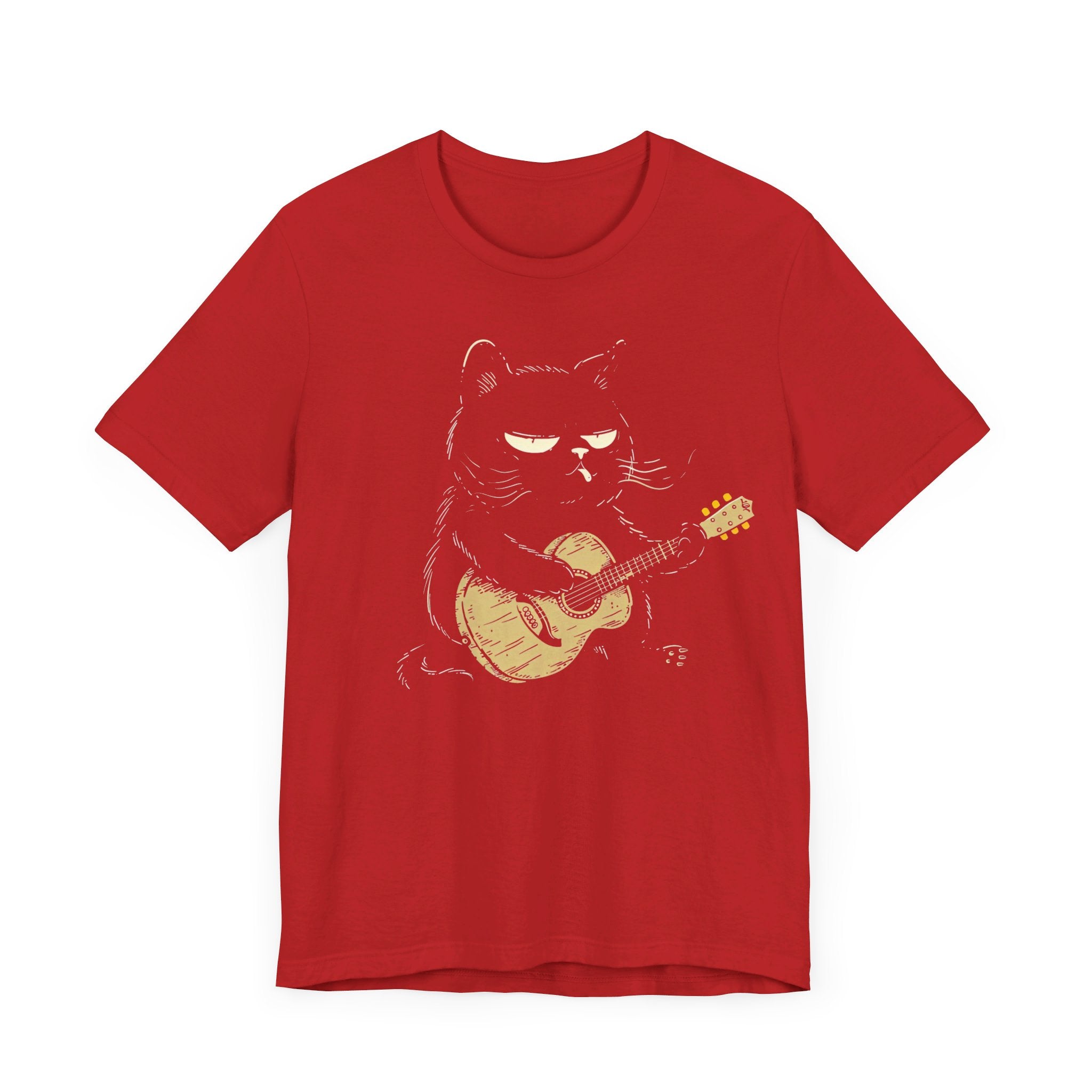 Grumpy Guitar Cat T-Shirt - Cool Cat Playing Guitar Design