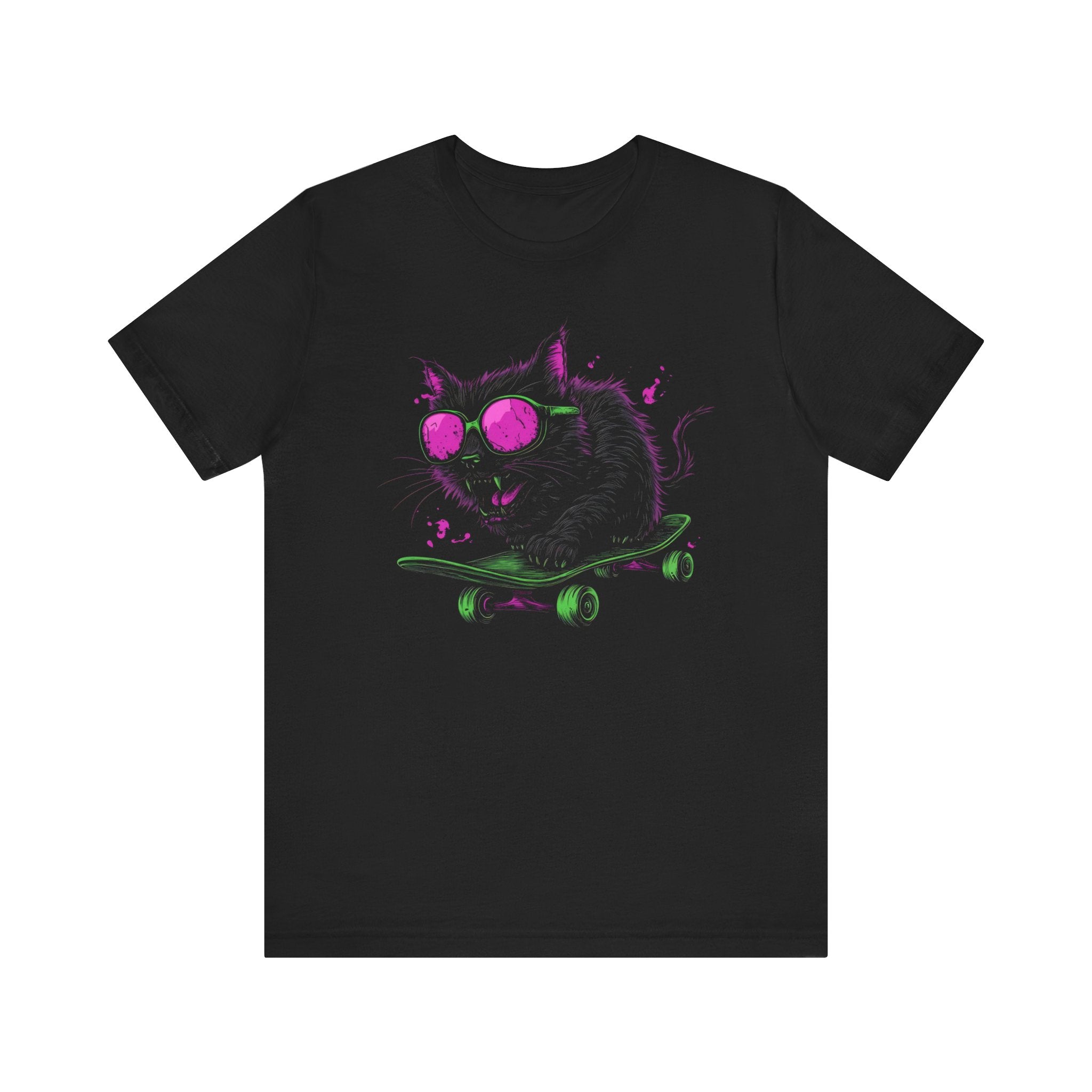 Cool Cat on Skateboard T-Shirt Neon Sunglasses Design