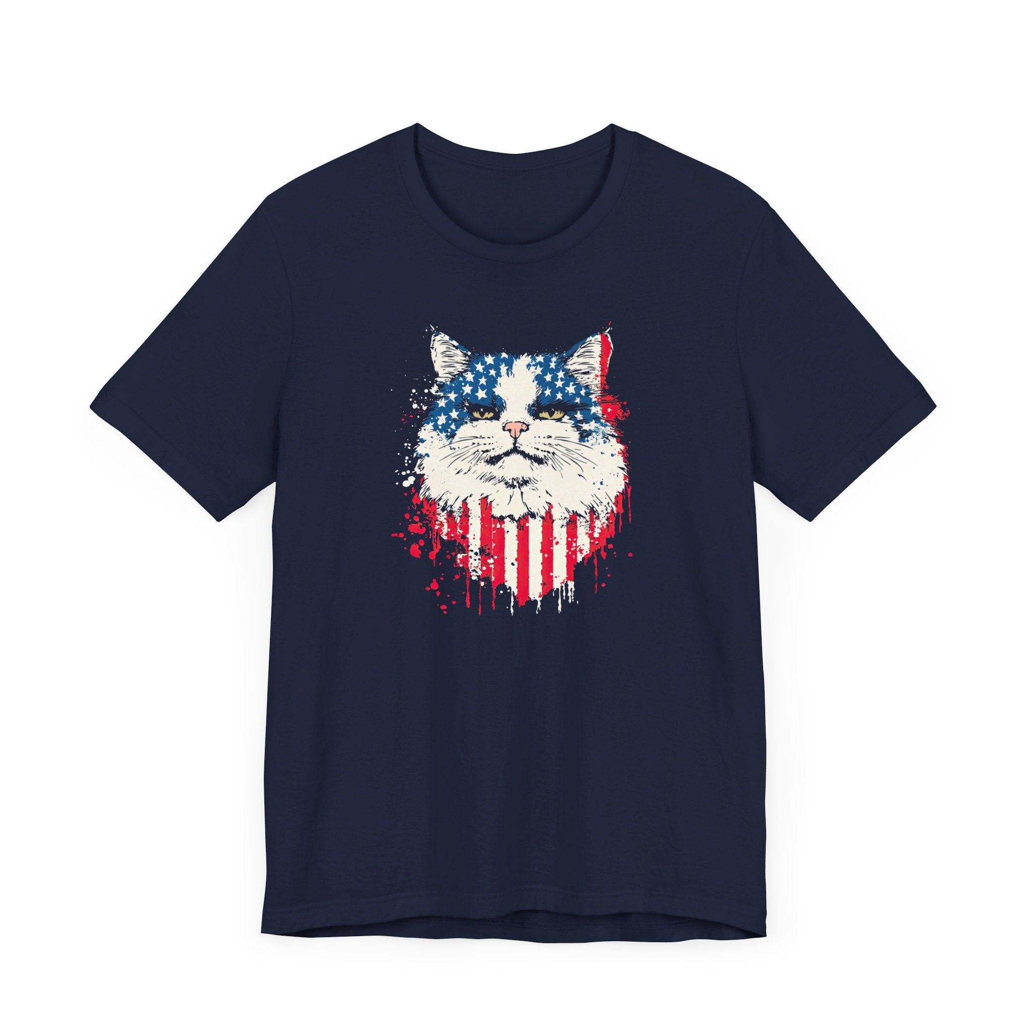 American Flag Cat Face T-Shirt – Patriotic Cat Lover Tee