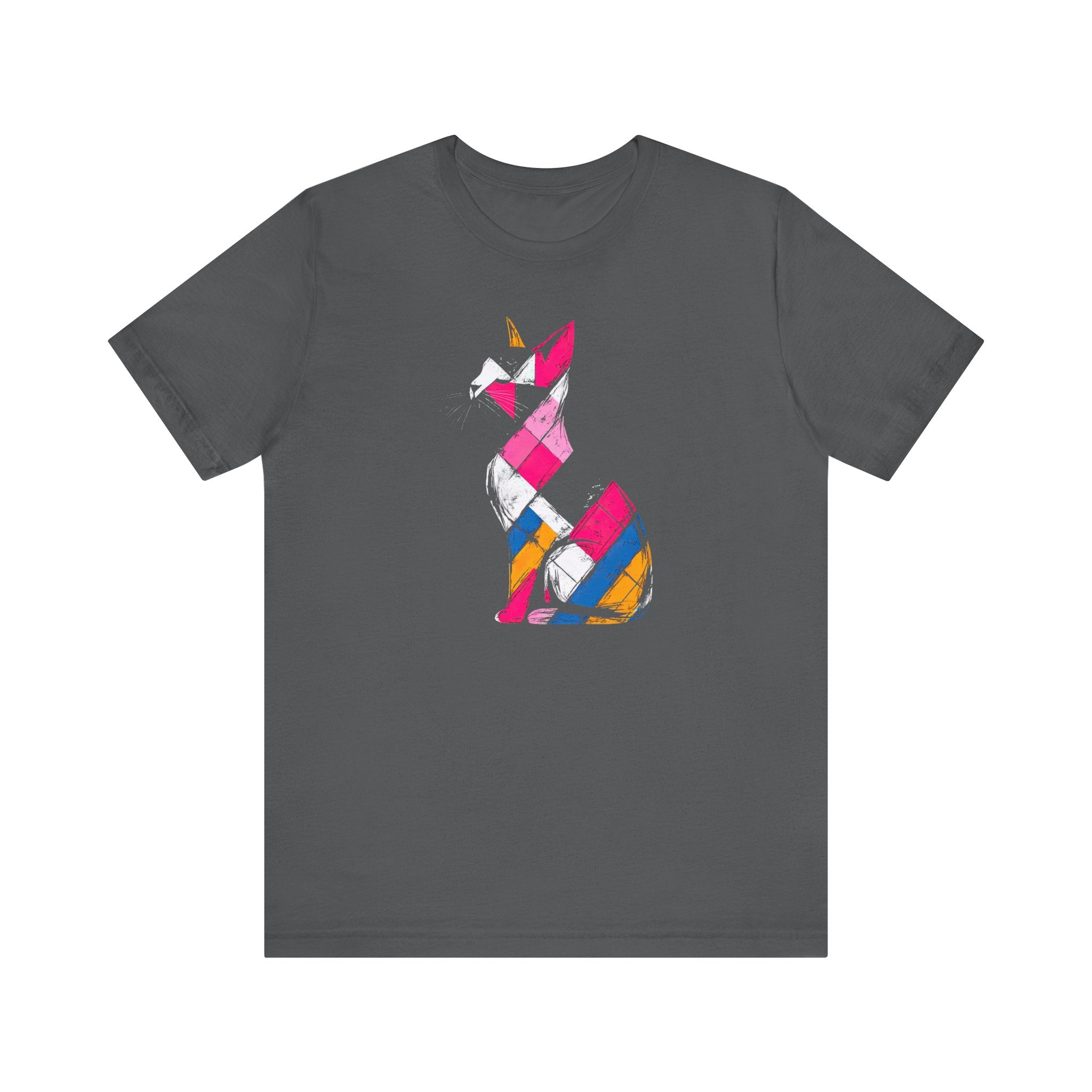 Colorful Geometric Cat T-Shirt – Modern Art Cat Design