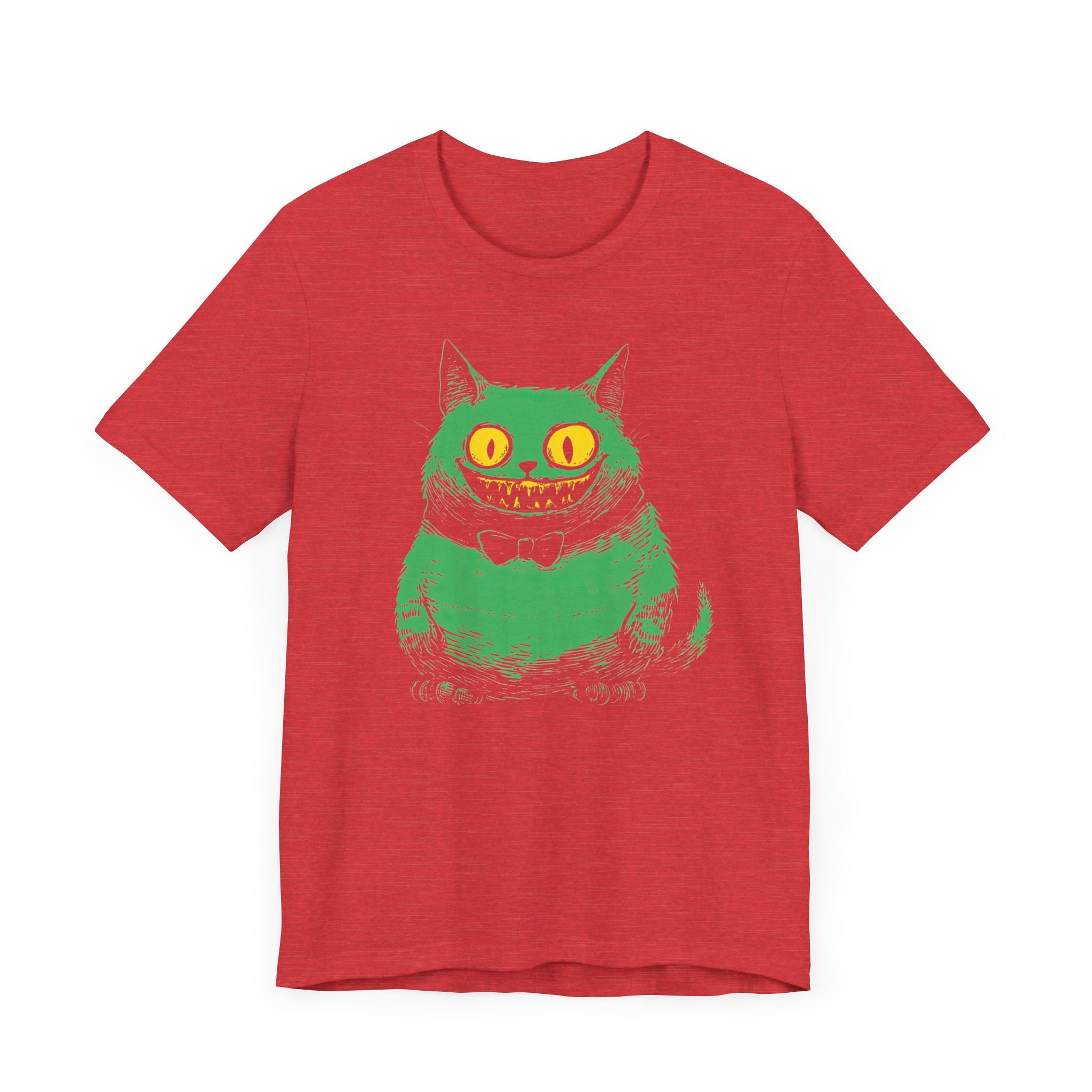 Cheshire Cat T-Shirt - Creepy Green Grinning Cat Design