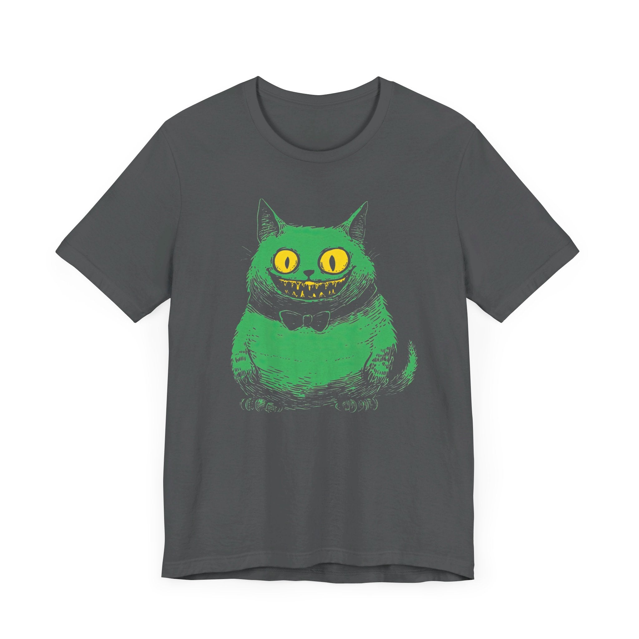 Cheshire Cat T-Shirt - Creepy Green Grinning Cat Design