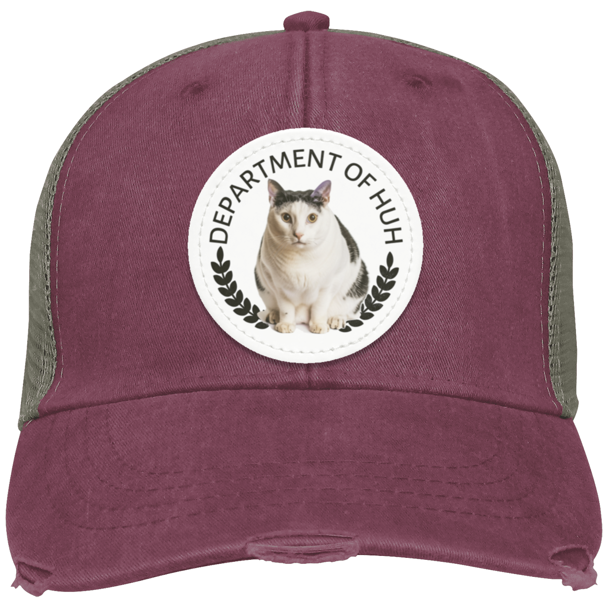 Cat Meme Depart of HUH Distressed Ollie Cap - Patch