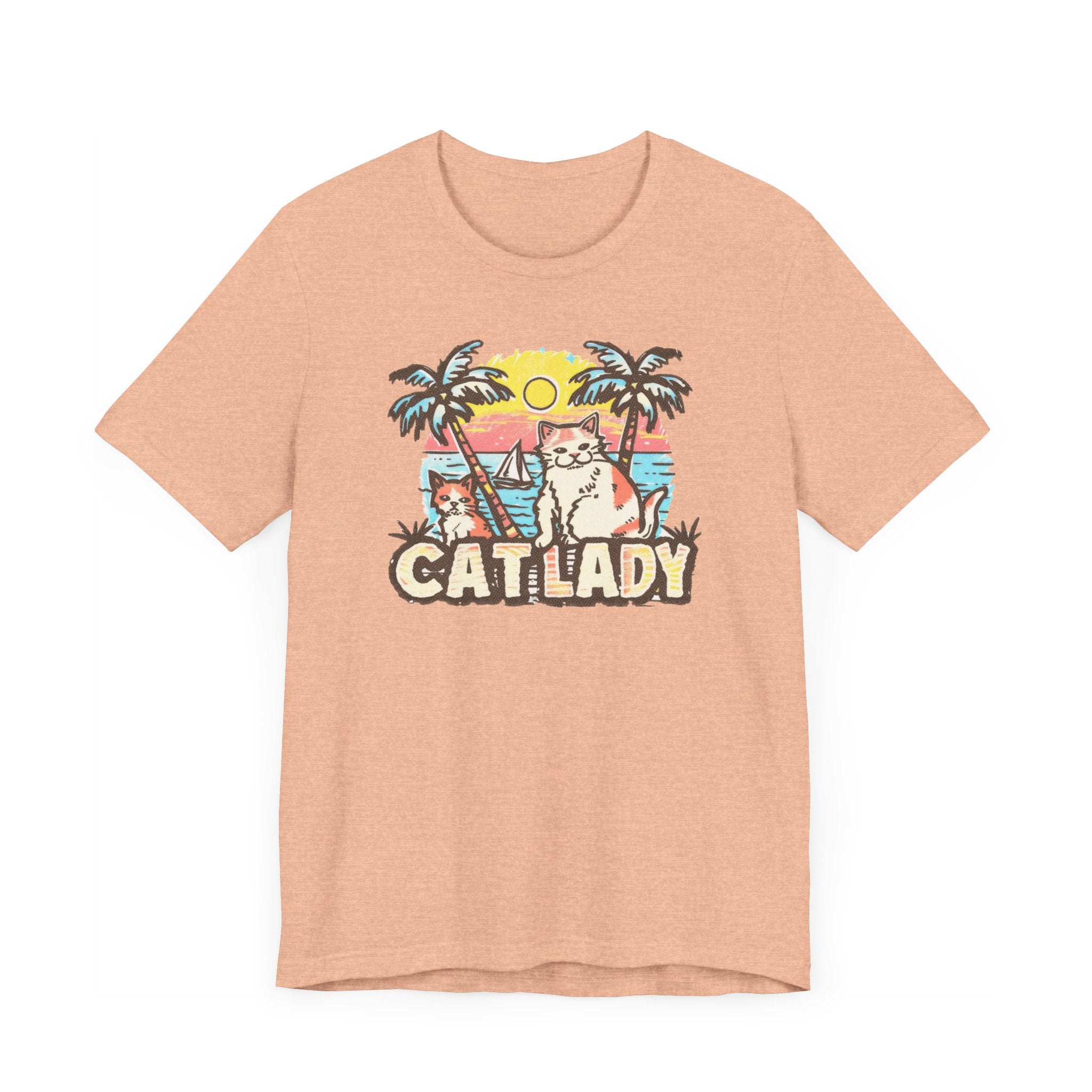 Cat Lady Tropical T-Shirt - Fun Summer Beach Feline Tee