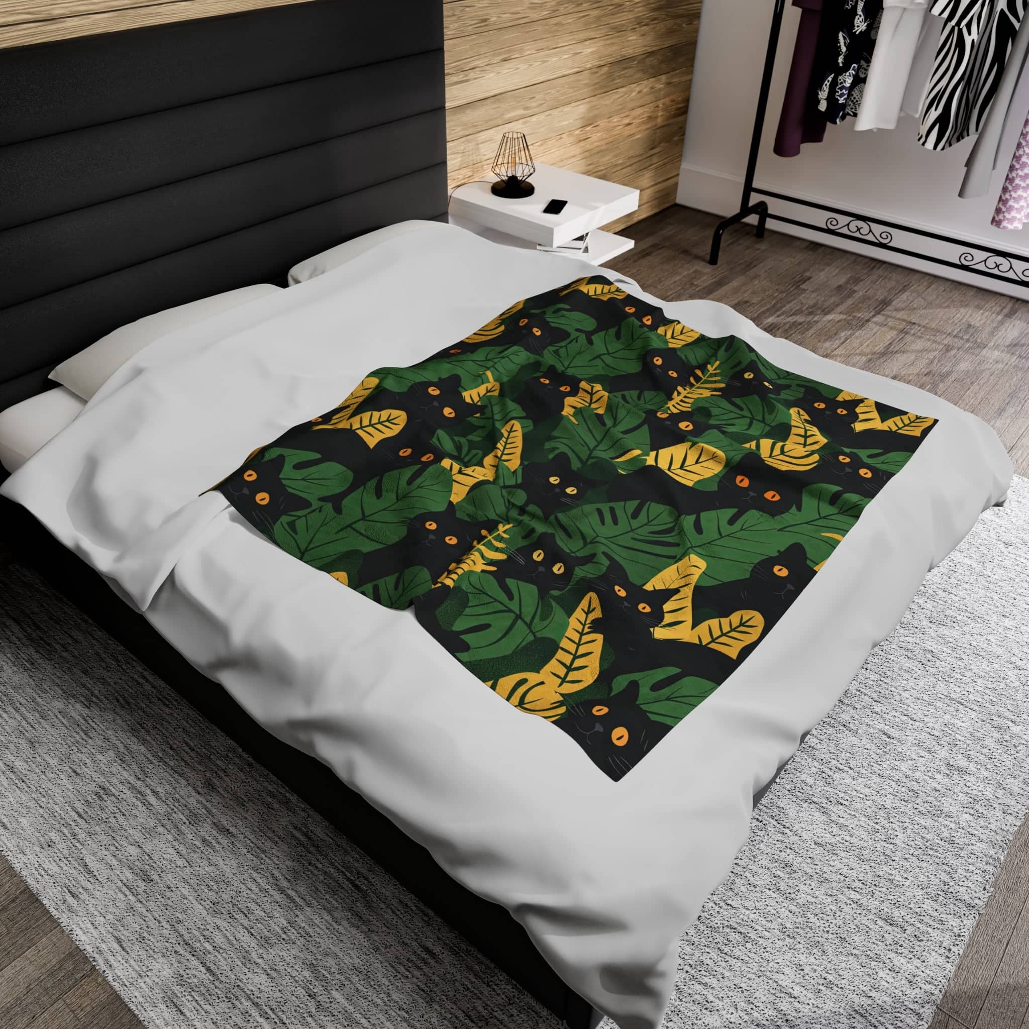 Black Cat Jungle Print Blanket