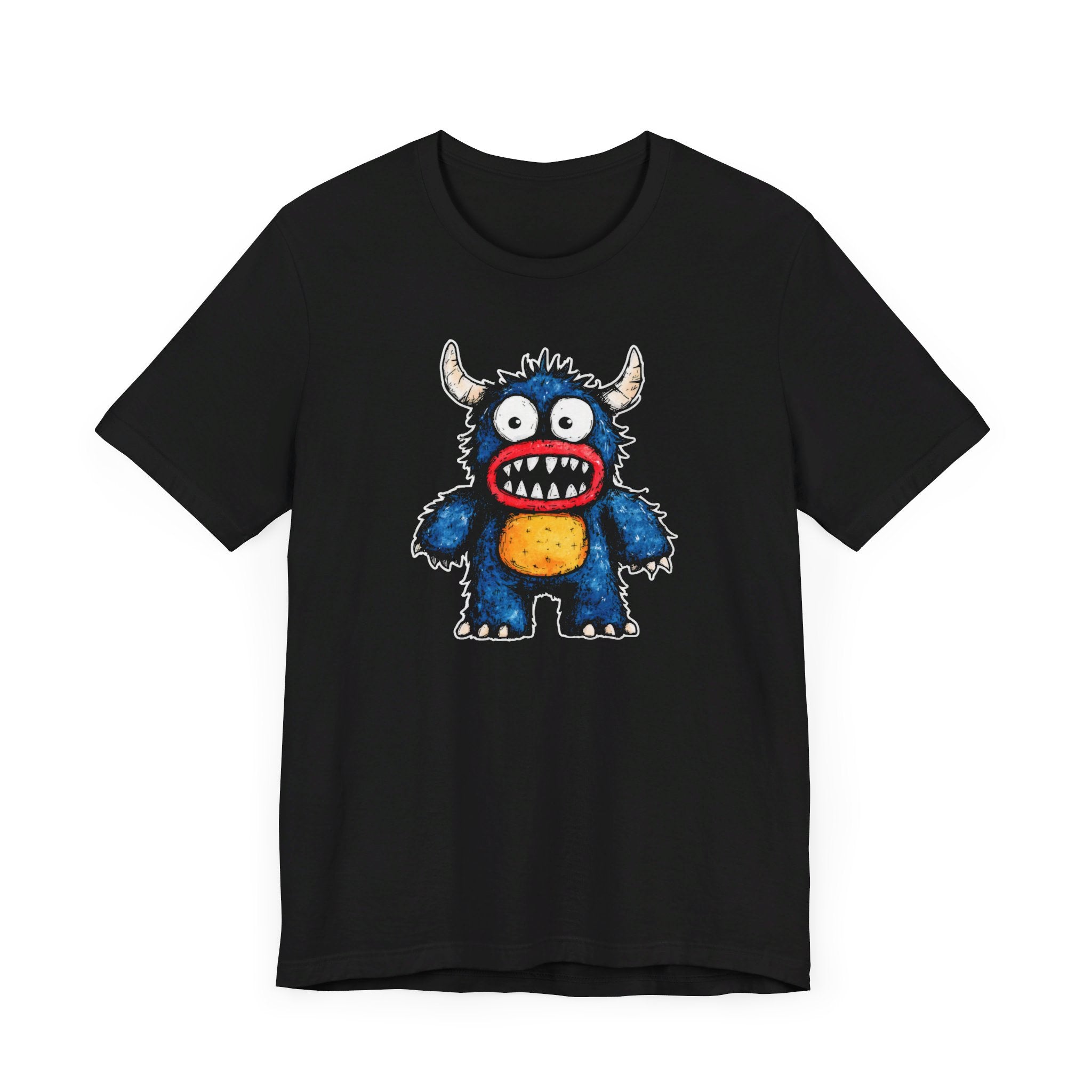 Cute Monster Cartoon Graphic Tee – Black