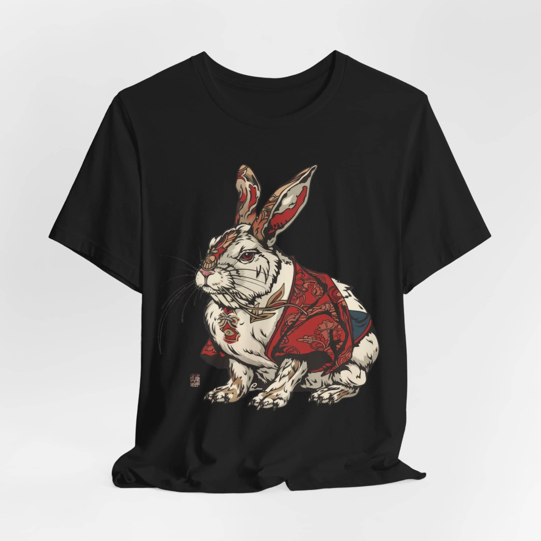 Intricate Samurai Rabbit T-Shirt, Japanese Warrior Bunny Design, Artistic Animal Graphic Tee, Traditional Japan Inspired Rabbit Art Tee