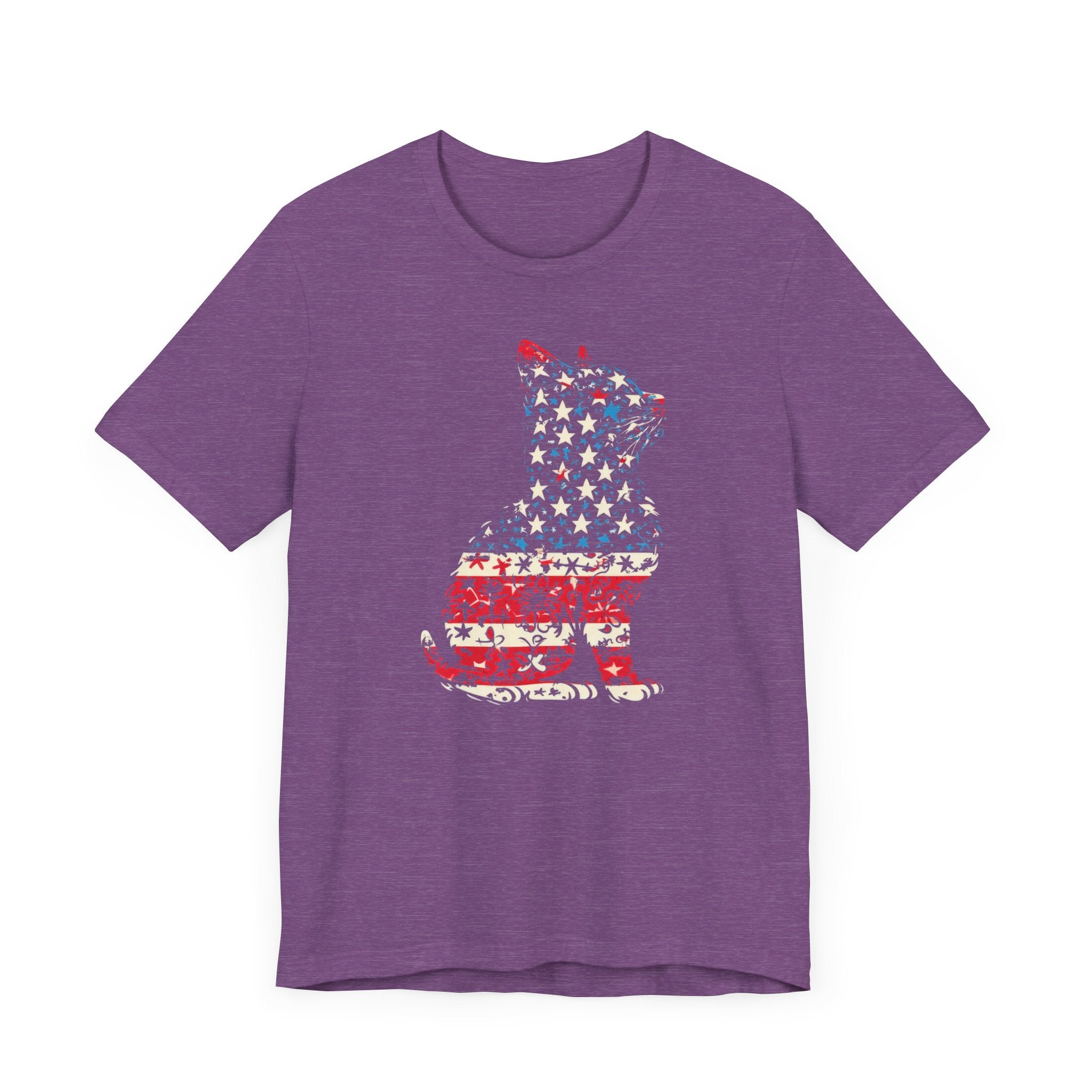 American Flag Cat T-Shirt - Patriotic Floral Design