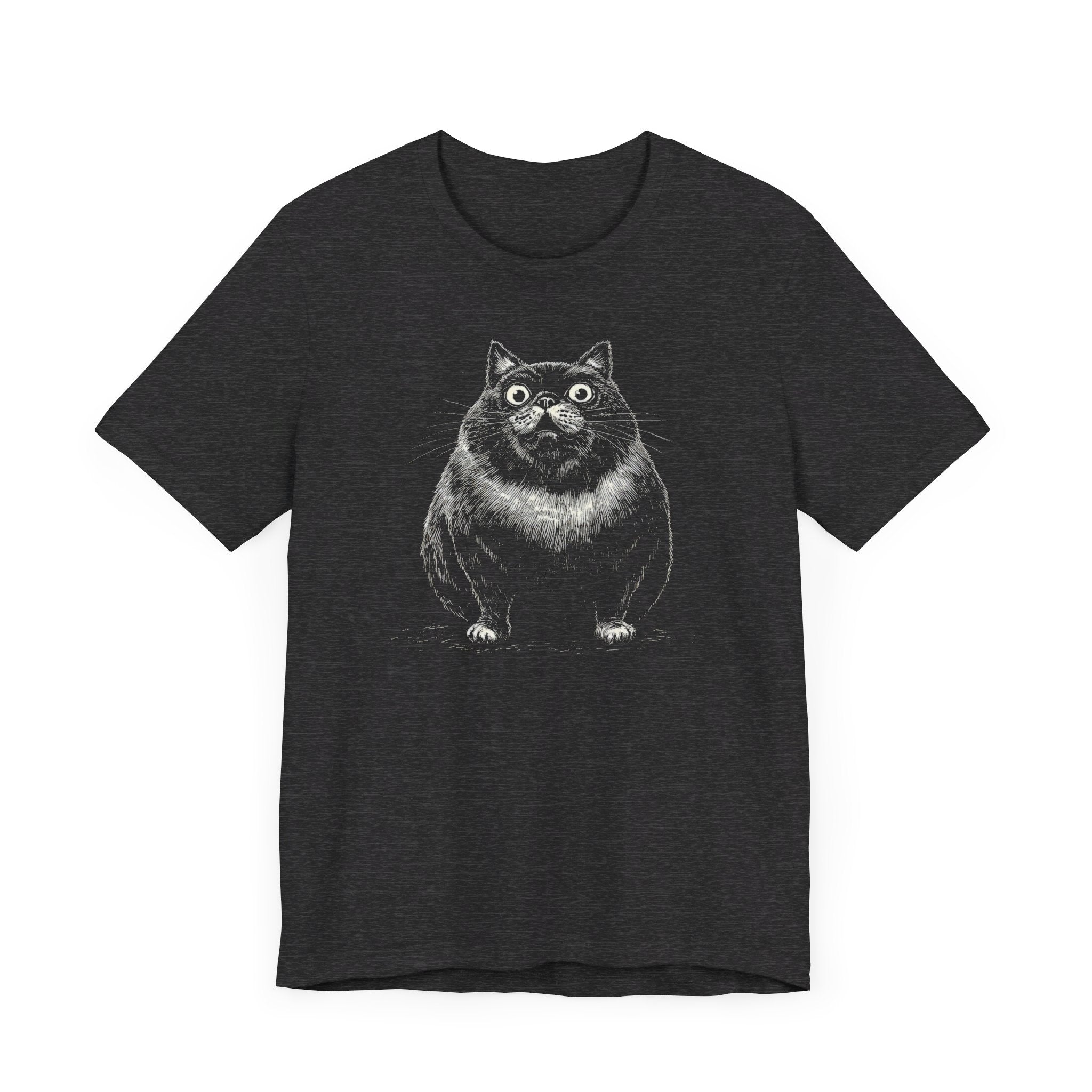 Wide-Eyed Chubby Cat T-Shirt – Adorable and Quirky Cat Lover Tee