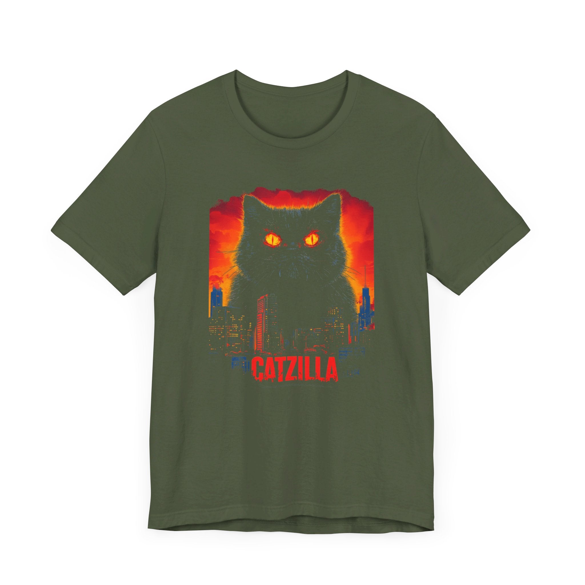 Catzilla Night Terror T-Shirt Black Cat Fiery Eyes Design