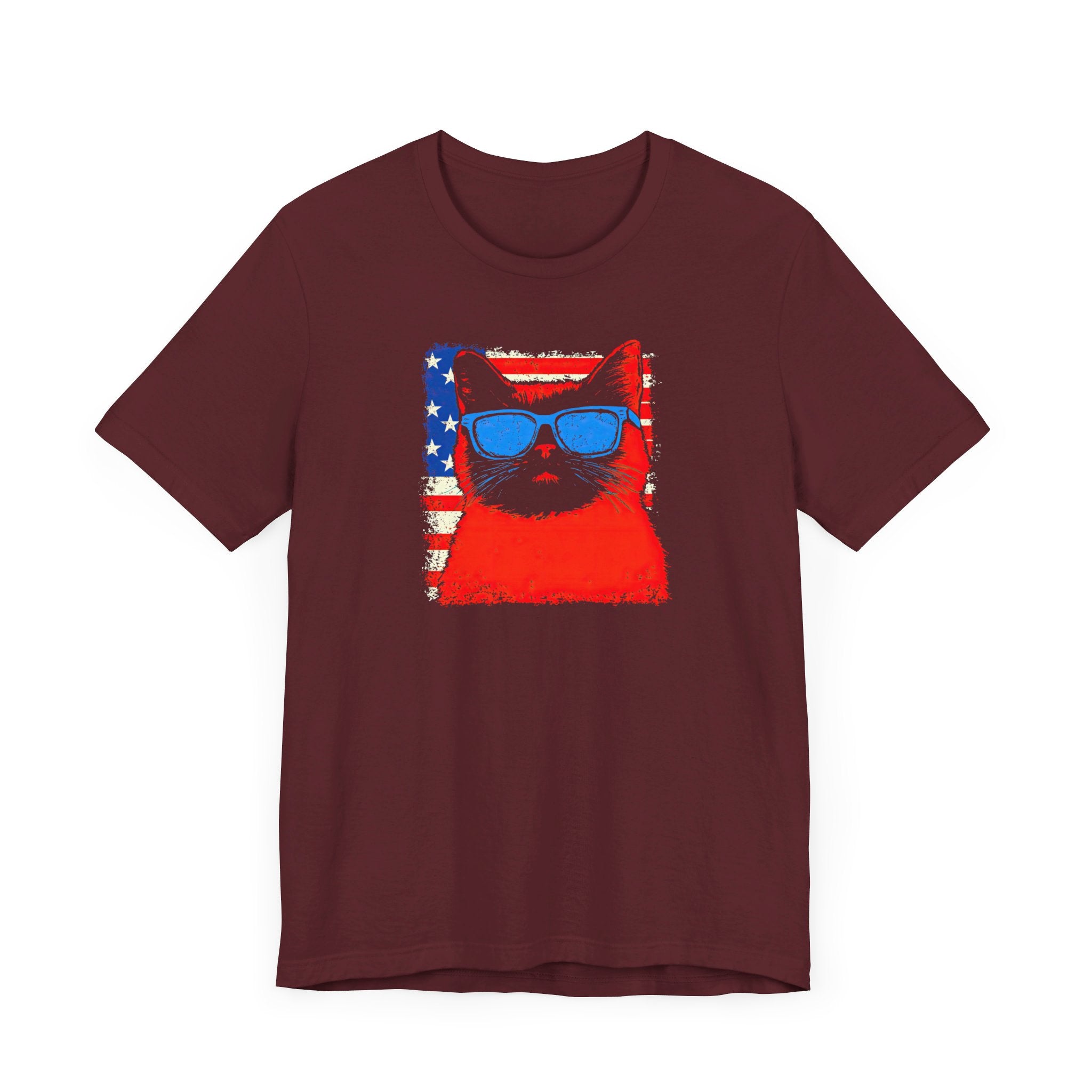 Patriotic Cat Graphic Tee – American Flag Cool Cat Shirt