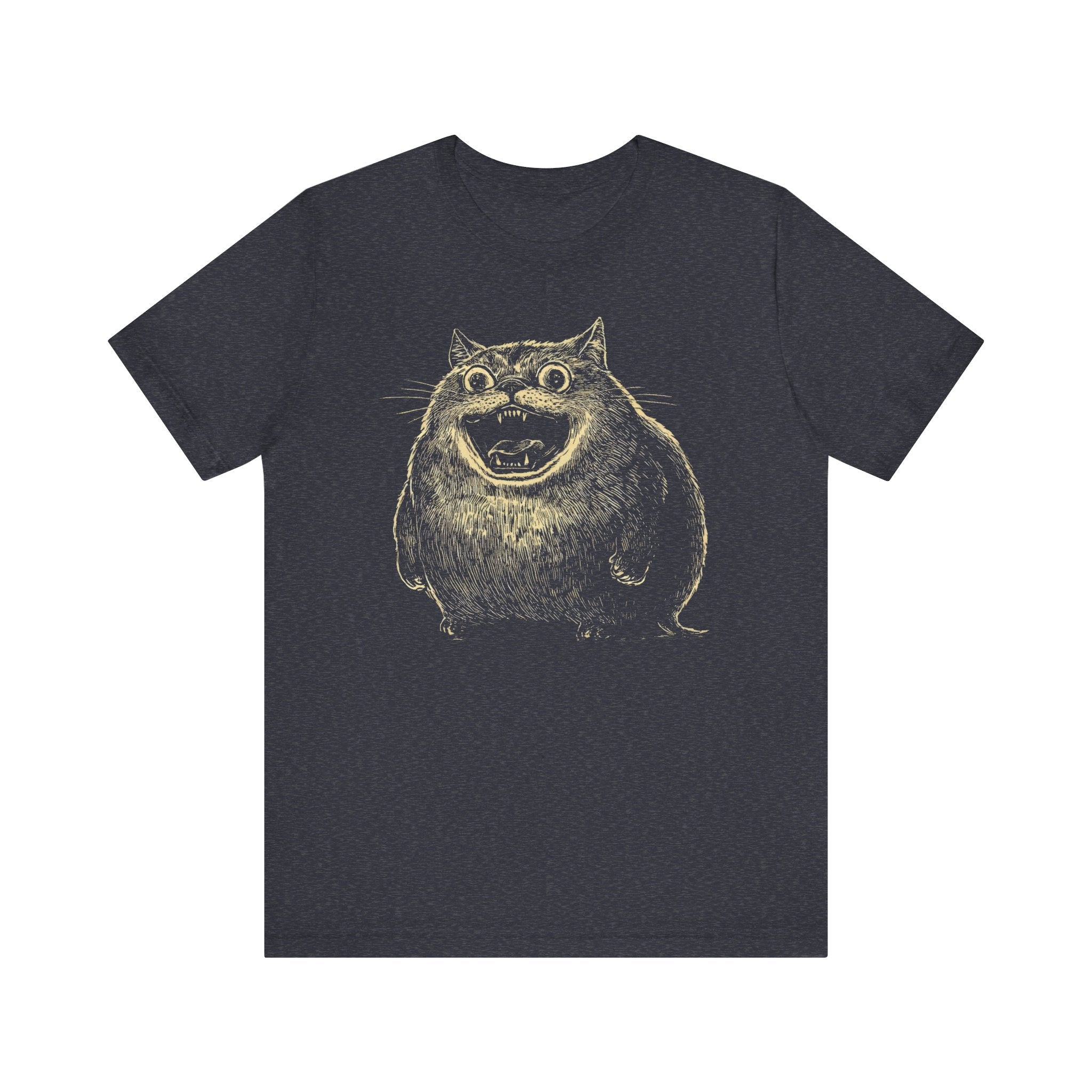 Hilarious Chonky Cat T-Shirt Cartoon Grinning Cat Tee