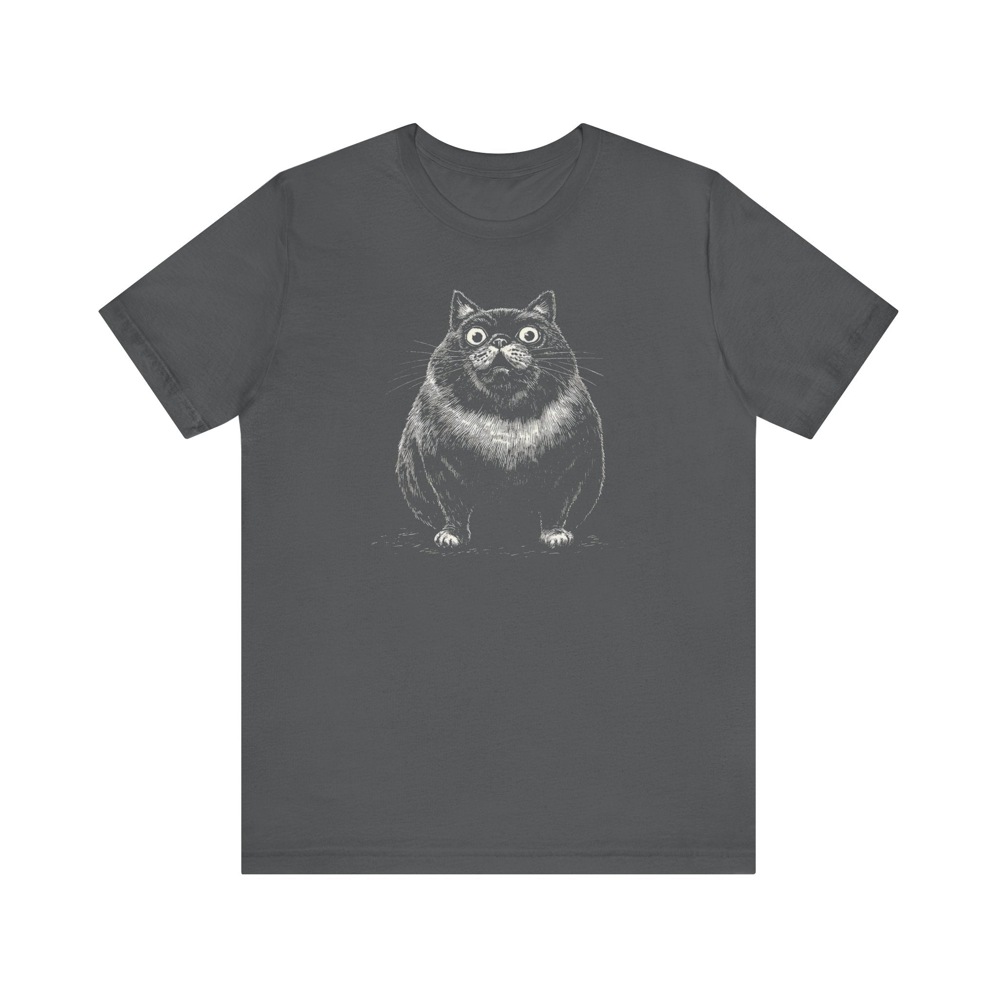 Wide-Eyed Chubby Cat T-Shirt – Adorable and Quirky Cat Lover Tee