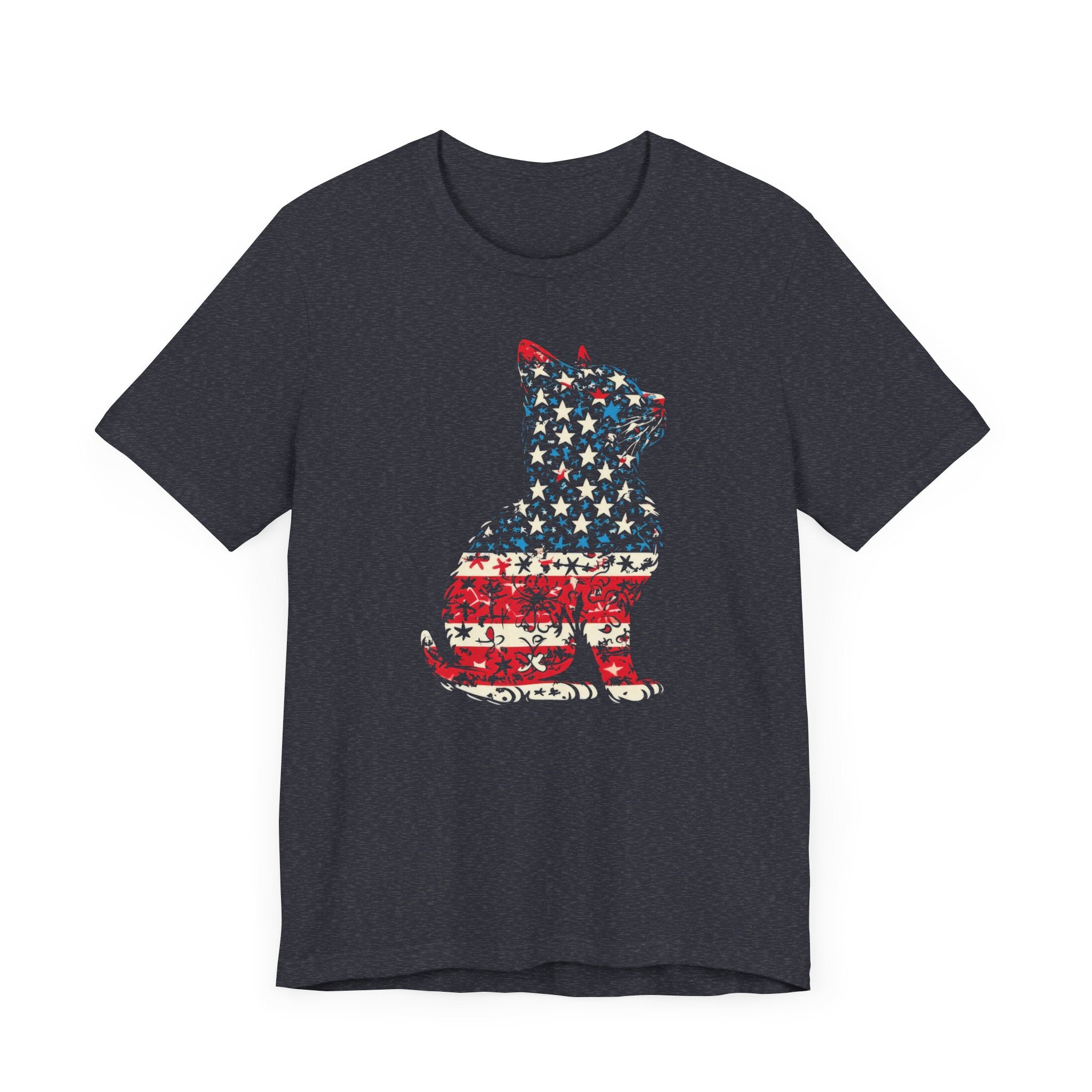 American Flag Cat T-Shirt - Patriotic Floral Design