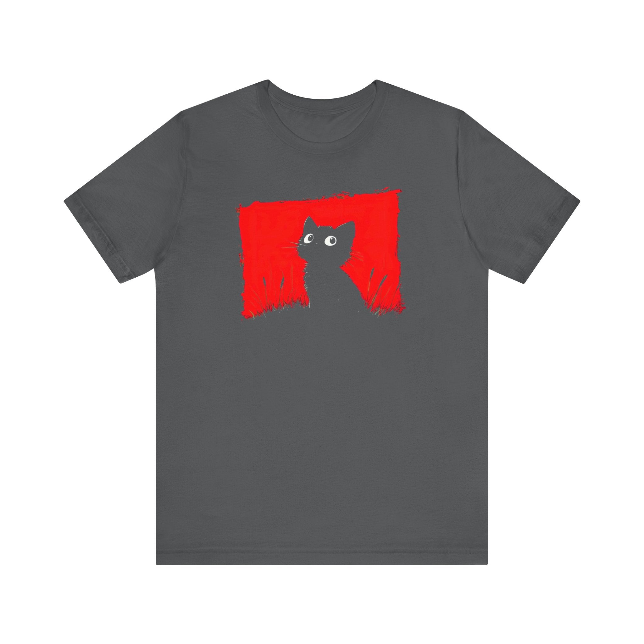 Minimalist Black Cat T-Shirt - Striking Red Background Design