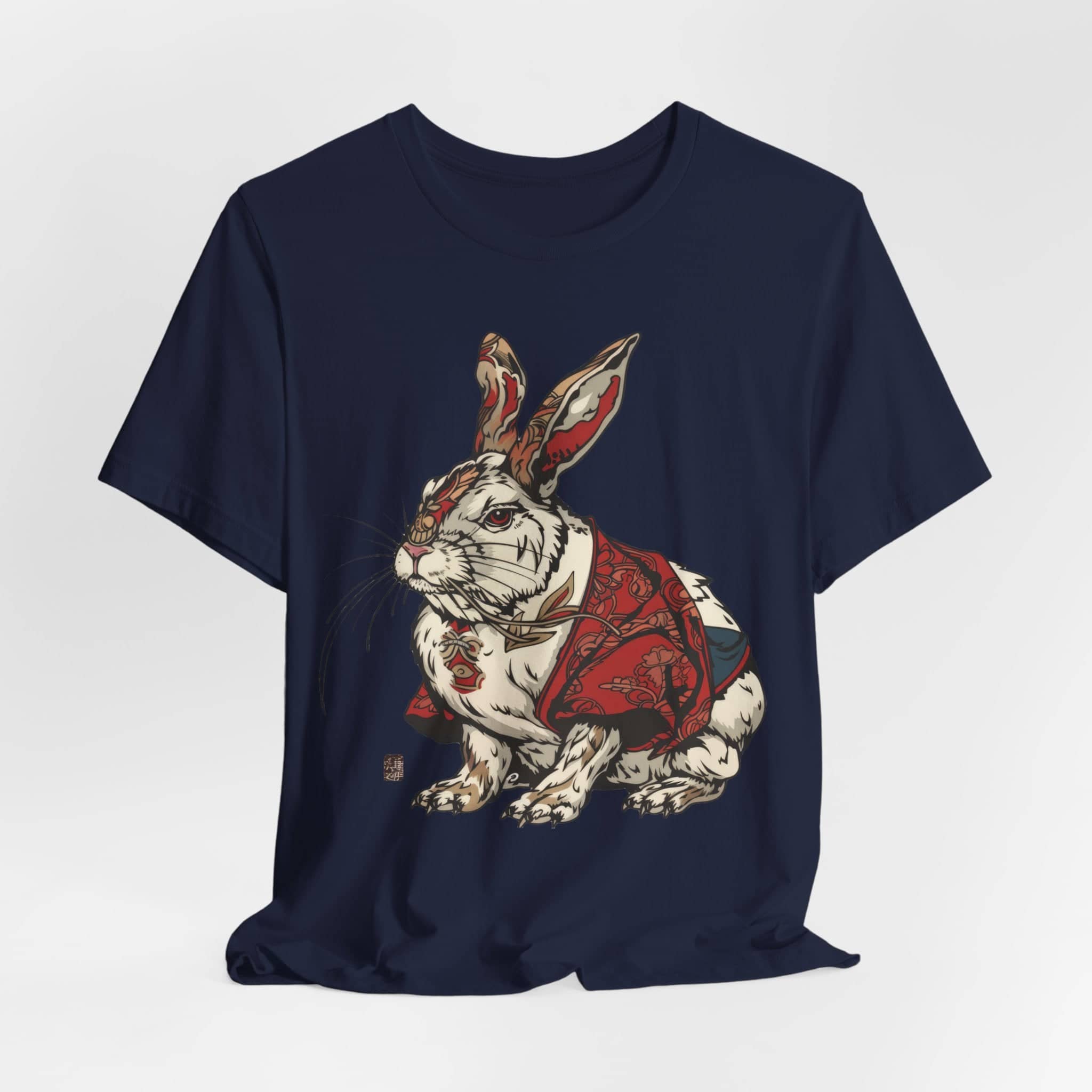 Intricate Samurai Rabbit T-Shirt, Japanese Warrior Bunny Design, Artistic Animal Graphic Tee, Traditional Japan Inspired Rabbit Art Tee