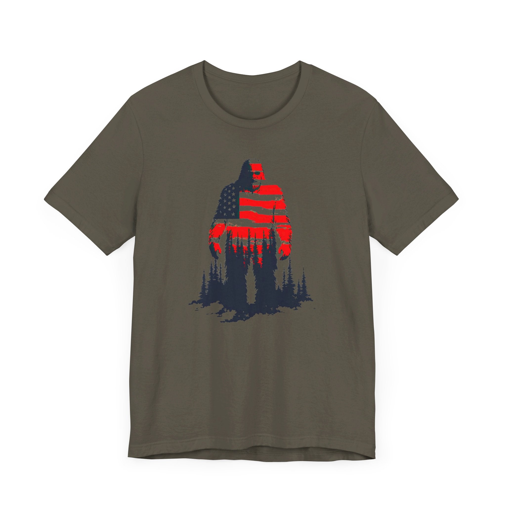 Patriotic Bigfoot T-Shirt American Flag Design