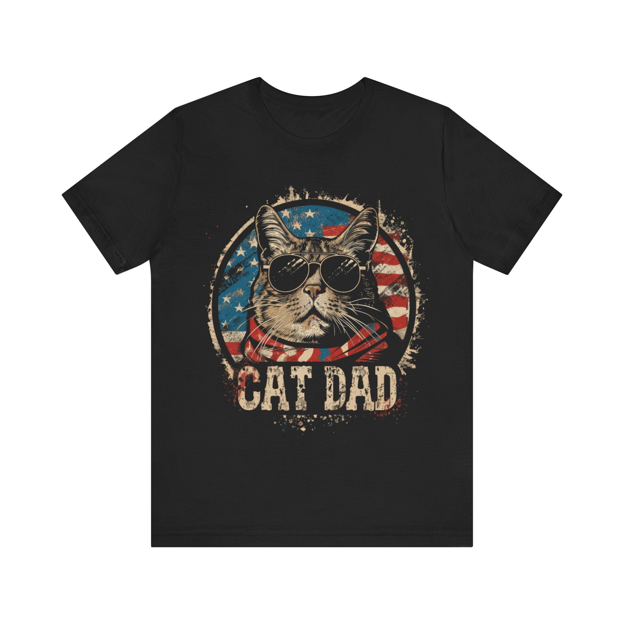 Cat Dad T-Shirt Cool Patriotic Cat Lover Tee