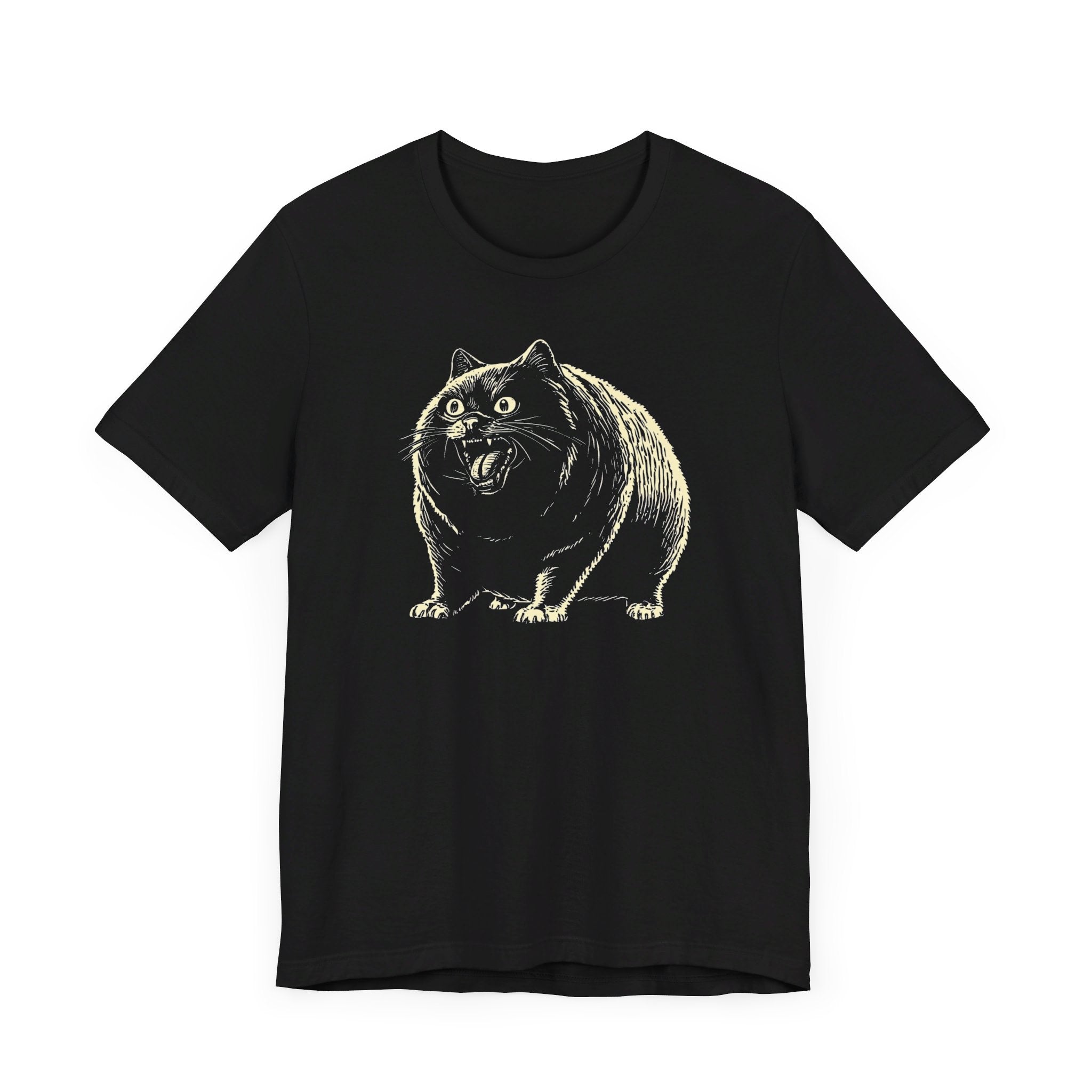 Surprised Black Cat Graphic T-Shirt