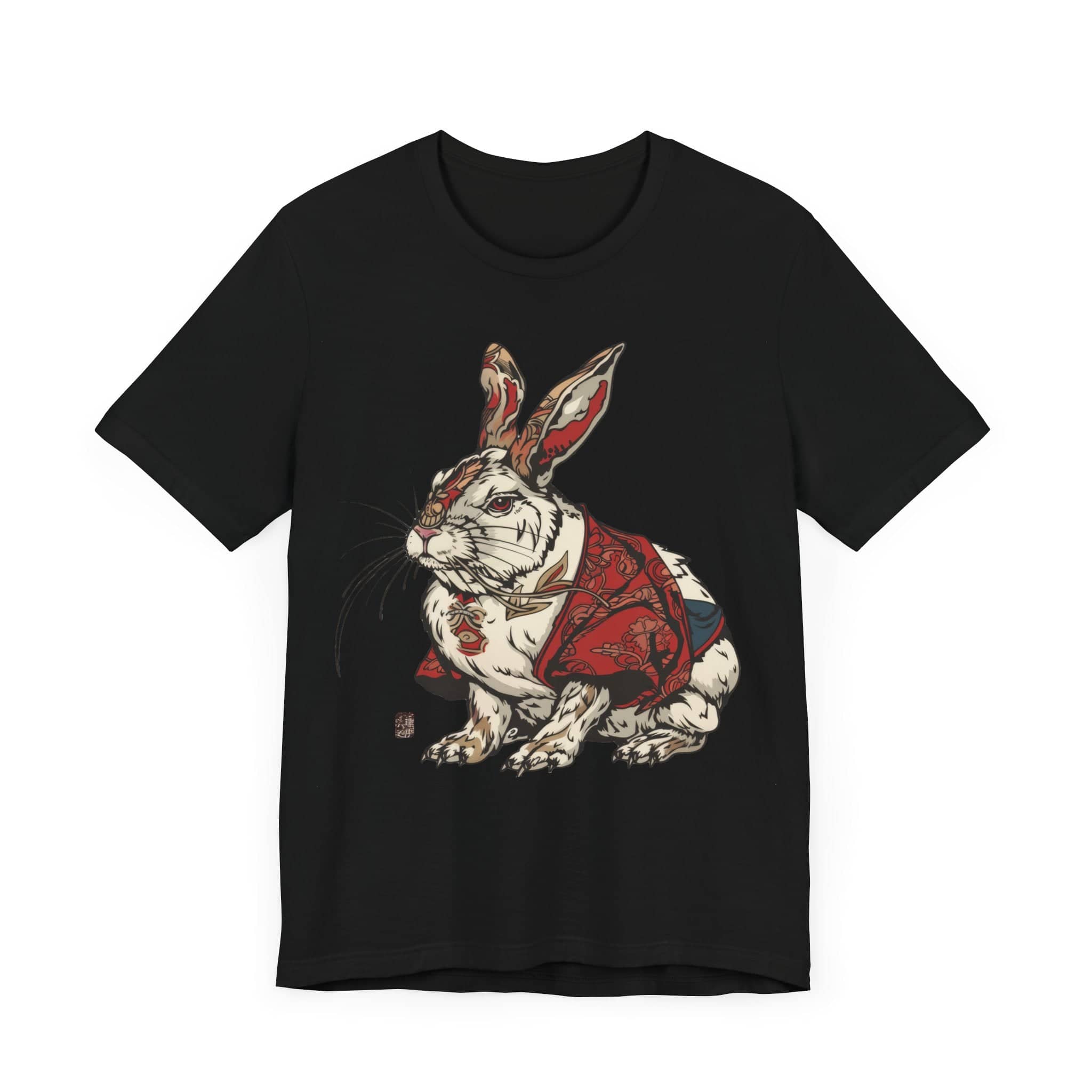 Intricate Samurai Rabbit T-Shirt, Japanese Warrior Bunny Design, Artistic Animal Graphic Tee, Traditional Japan Inspired Rabbit Art Tee