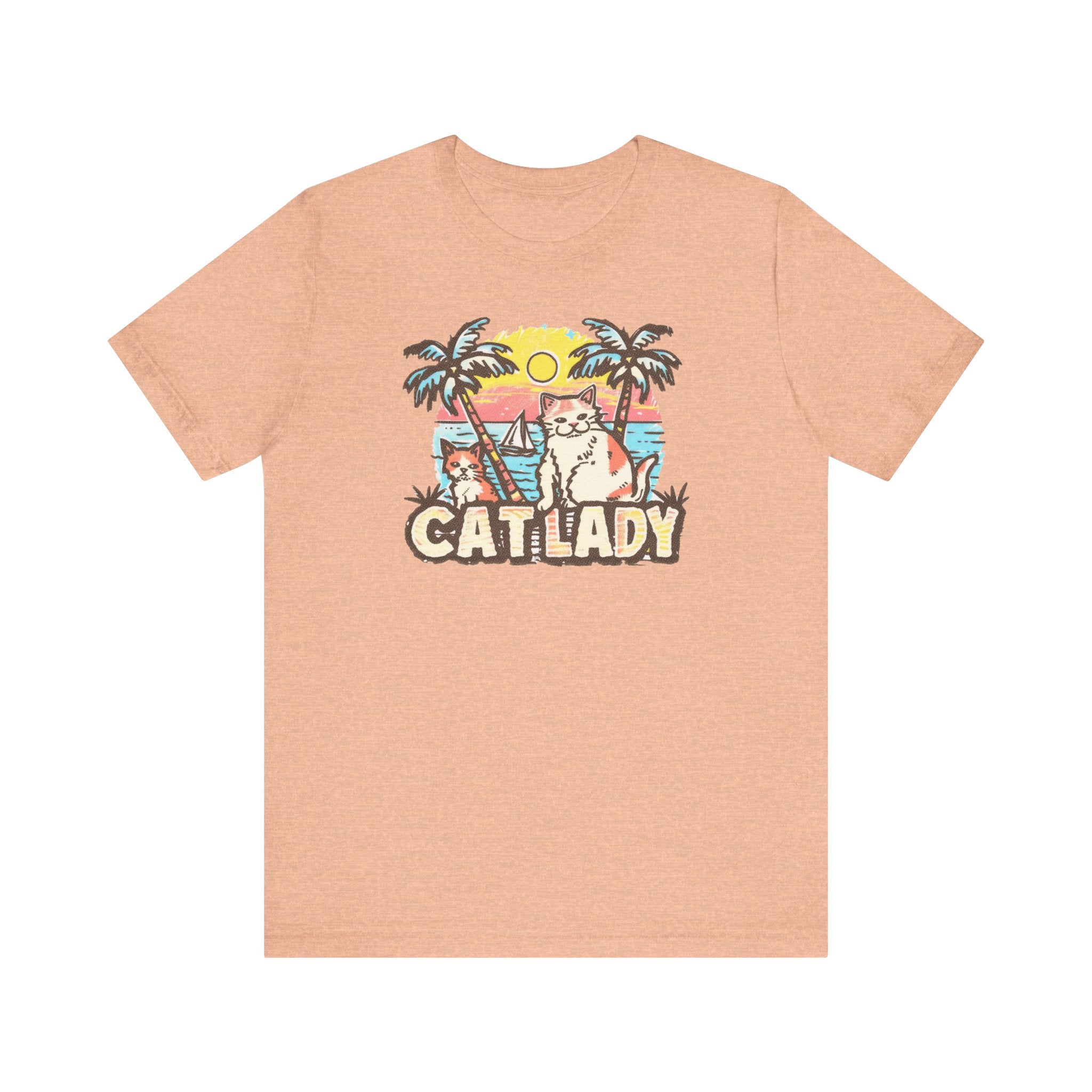 Cat Lady Tropical T-Shirt - Fun Summer Beach Feline Tee