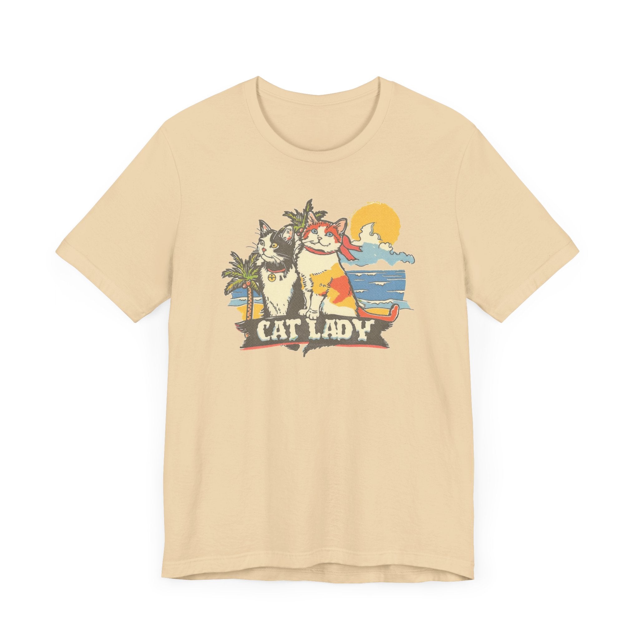 Cat Lady Beach T-Shirt - Fun Summer Feline Graphic Tee