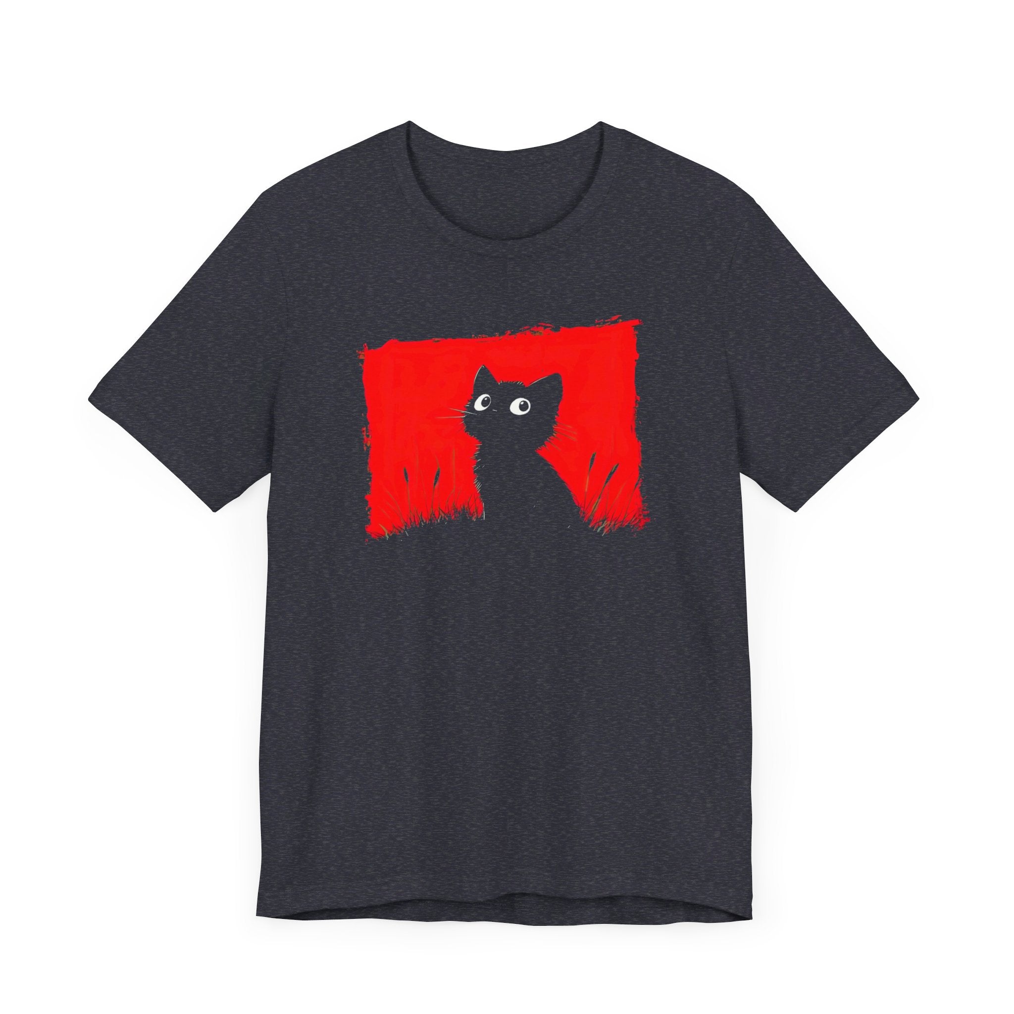 Minimalist Black Cat T-Shirt - Striking Red Background Design