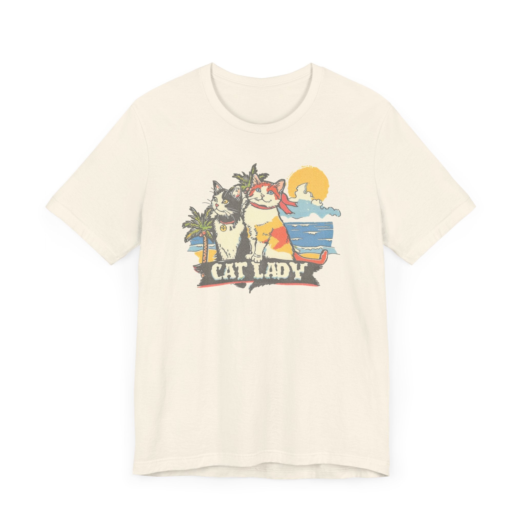 Cat Lady Beach T-Shirt - Fun Summer Feline Graphic Tee